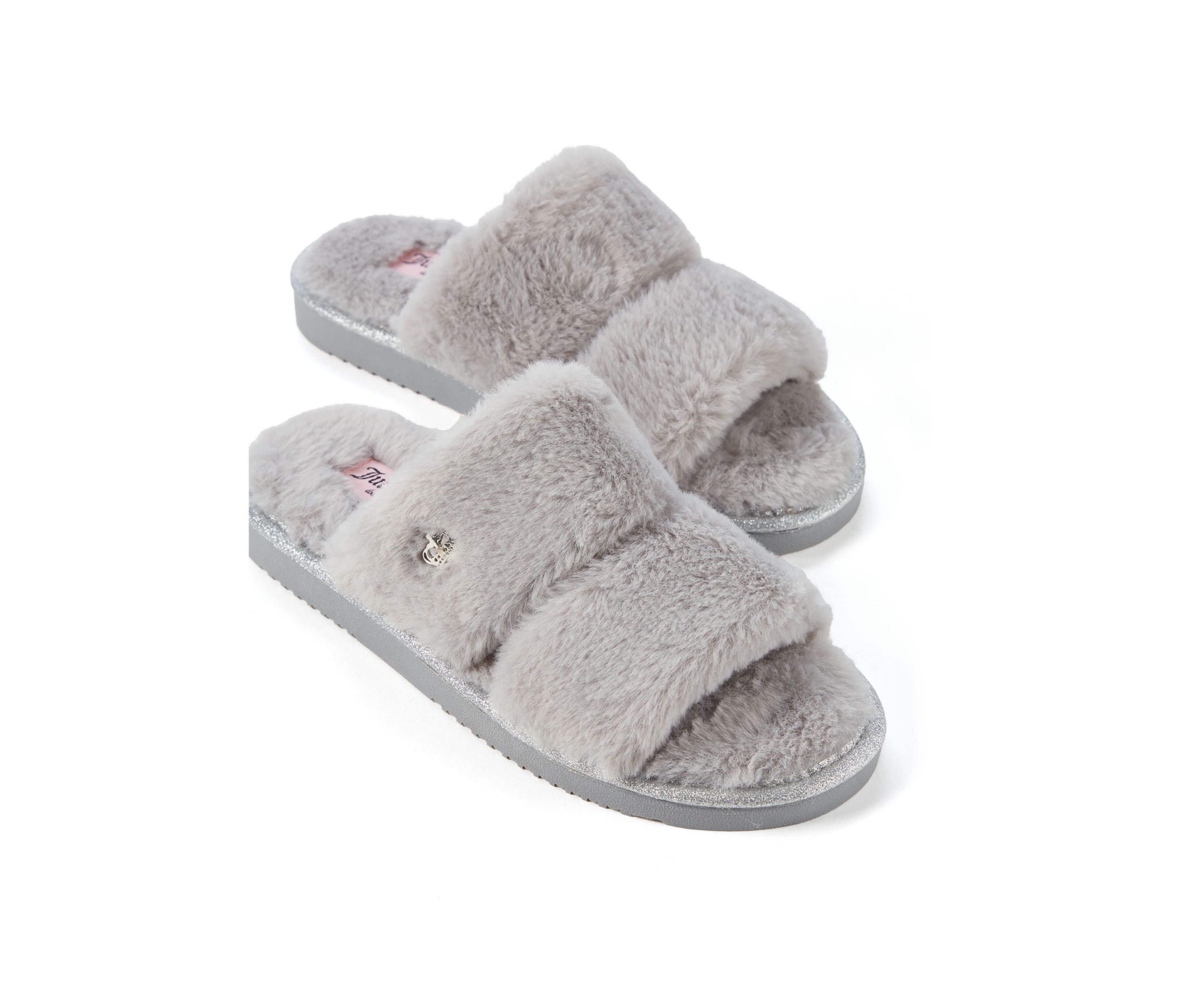 Faux Fur Double Band Slide Slippers 