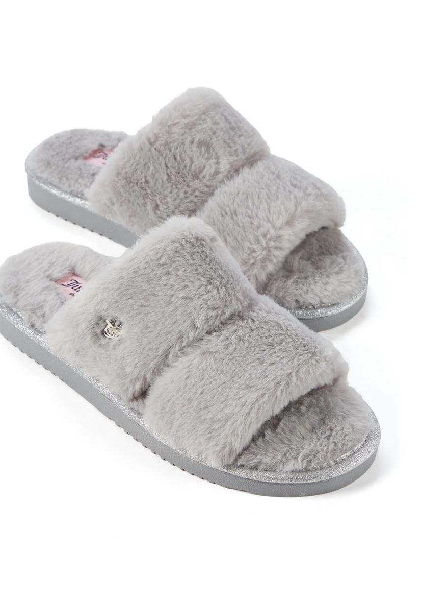 Faux Fur Double Band Slide Slippers 