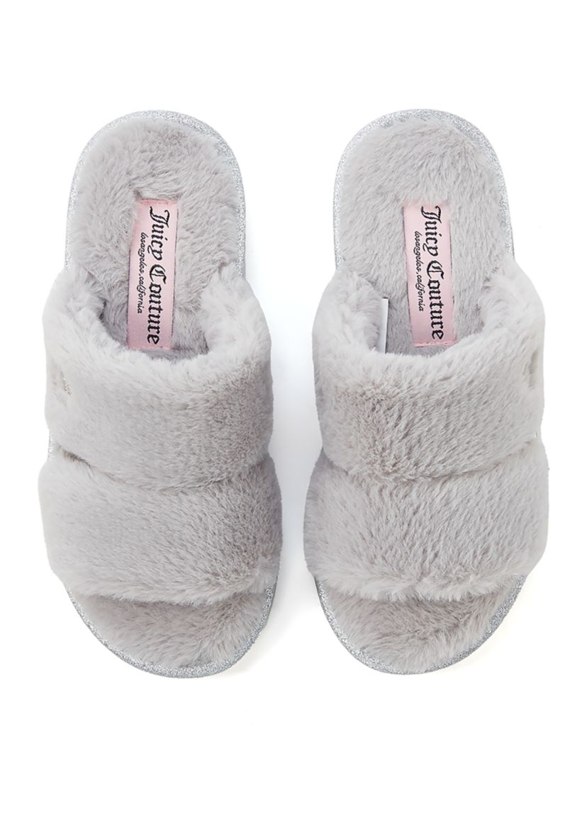 Faux Fur Double Band Slide Slippers 