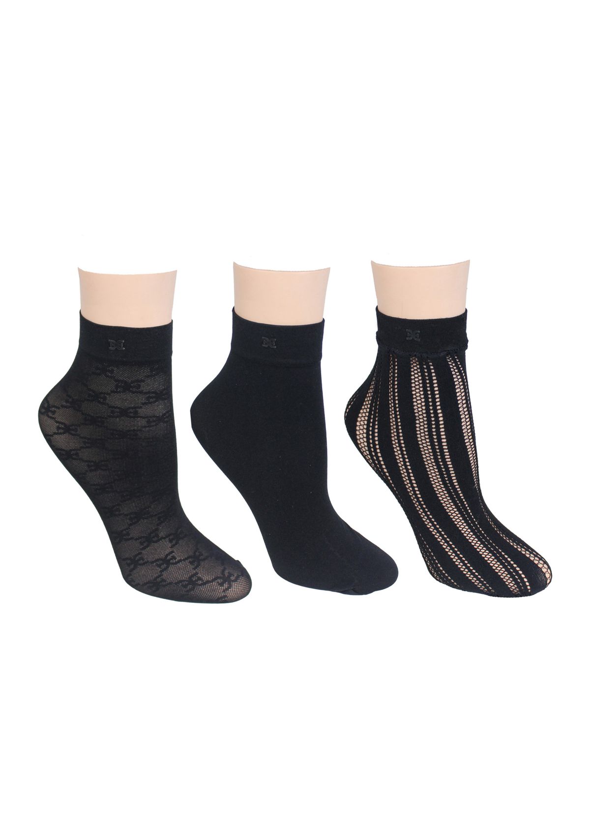 3 Pack Jacquard Openwork Anklet Socks 