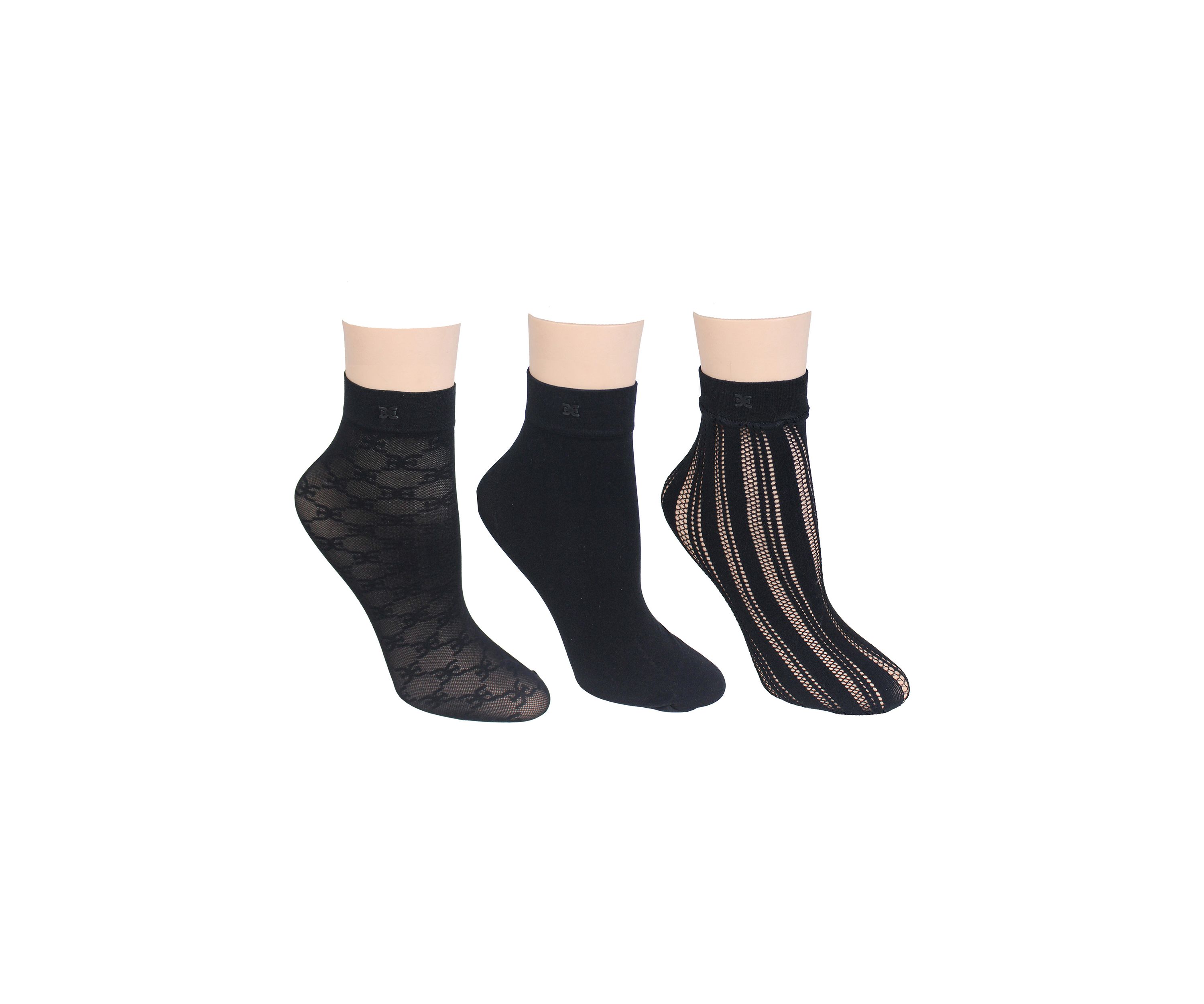 3 Pack Jacquard Openwork Anklet Socks 