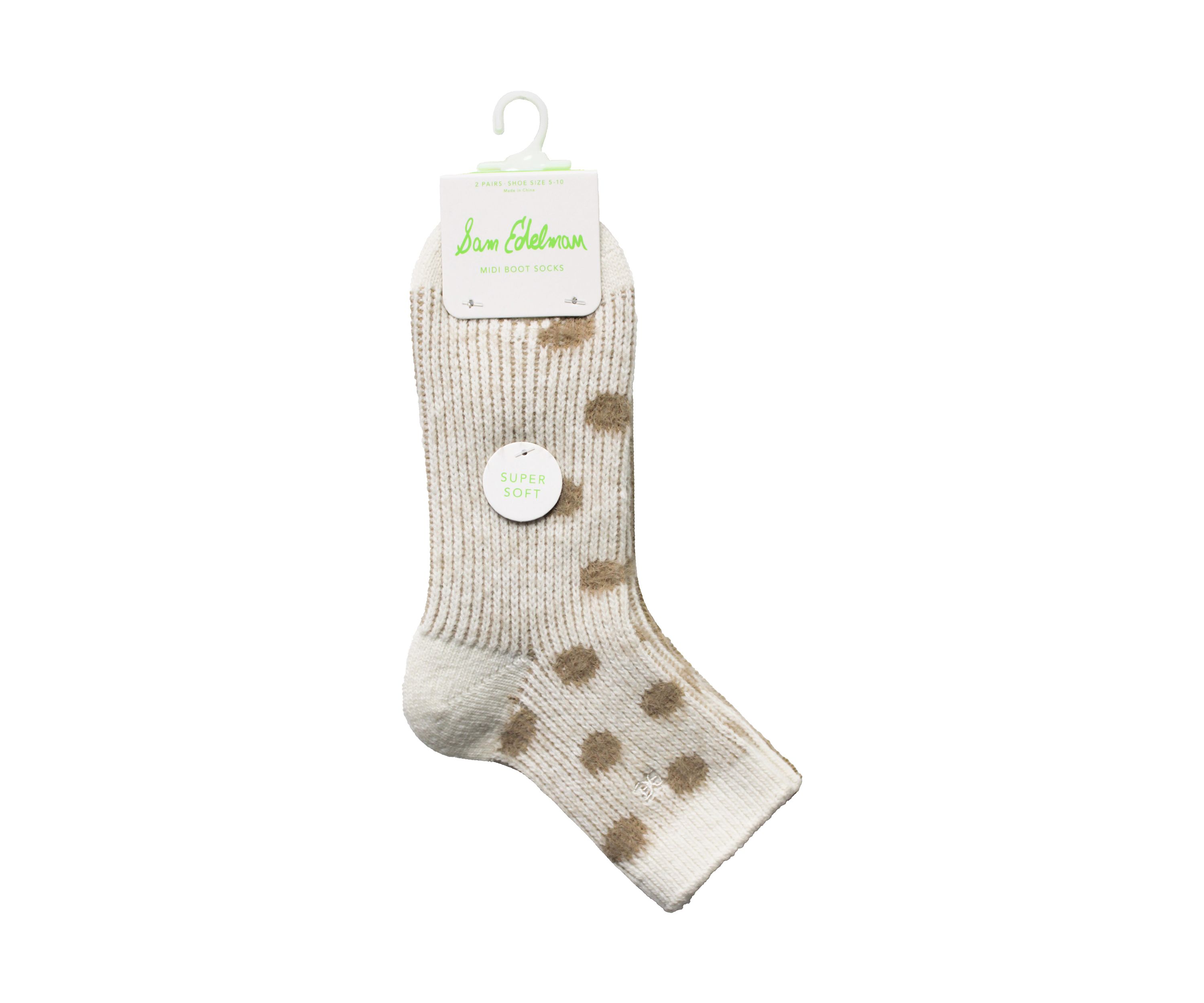 Brushed Feather Dot Printed Midi Boot Socks - 2 Pack