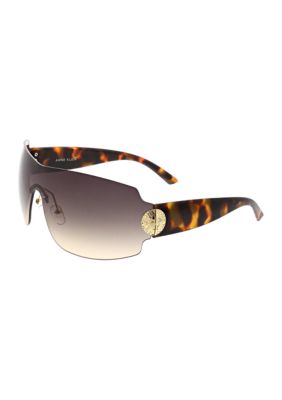Anne Klein Women's Rimless Shield Sunglasses with Logo Medallion