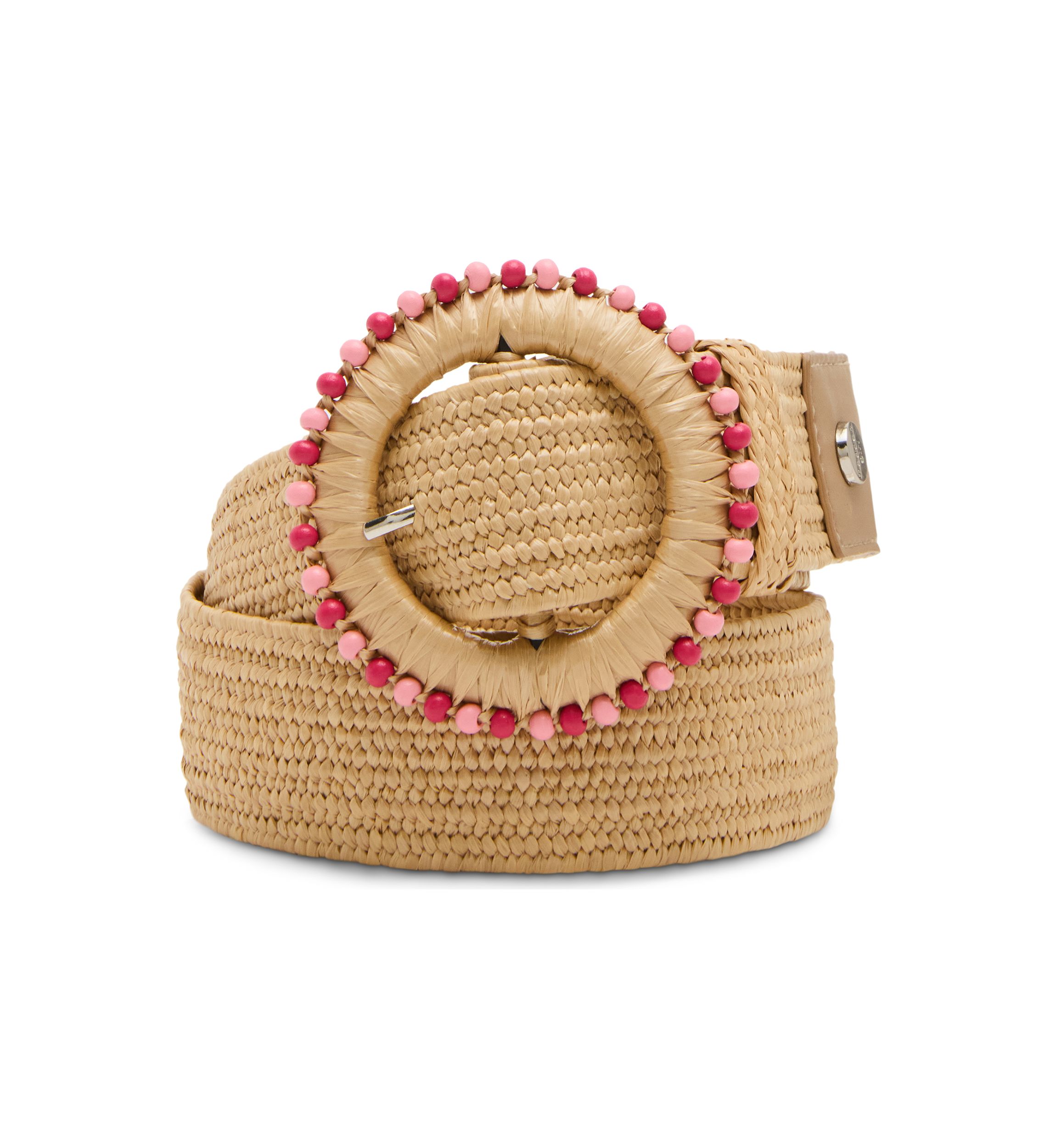 Straw Stretch Belt with Beaded Circle Buckle