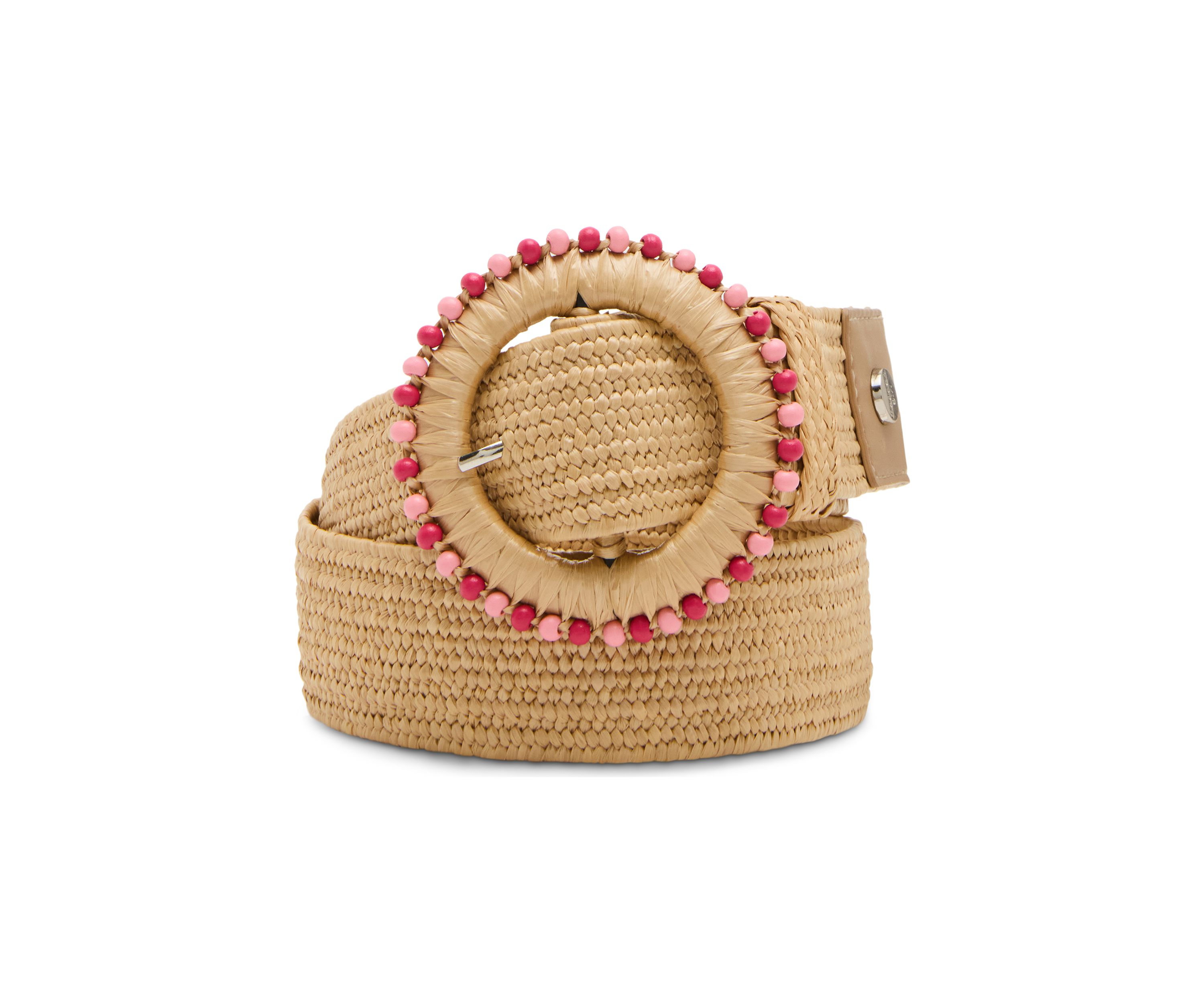 Straw Stretch Belt with Beaded Circle Buckle