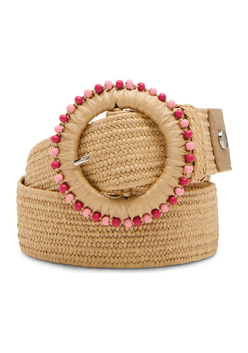Straw Stretch Belt with Beaded Circle Buckle