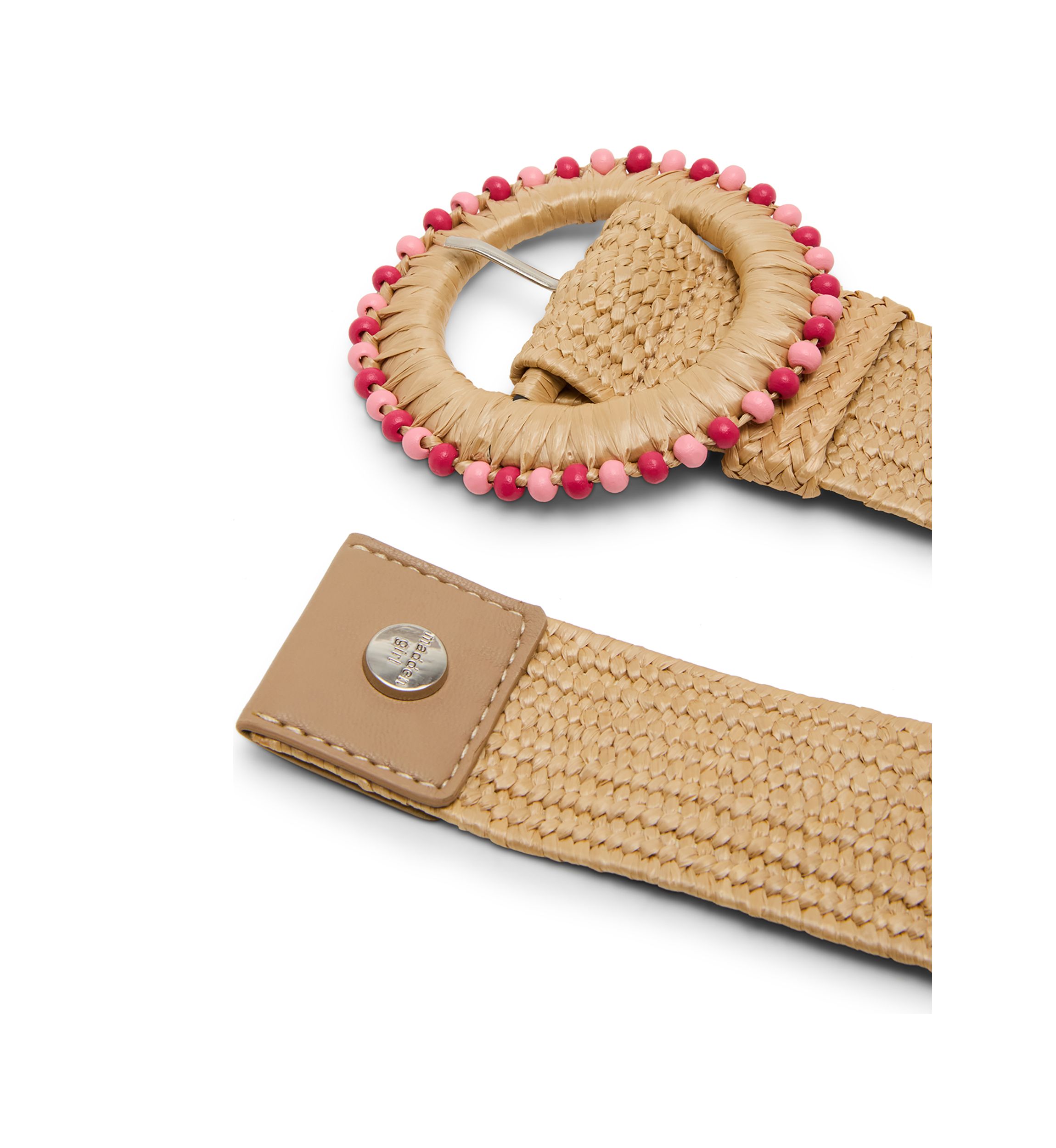 Straw Stretch Belt with Beaded Circle Buckle