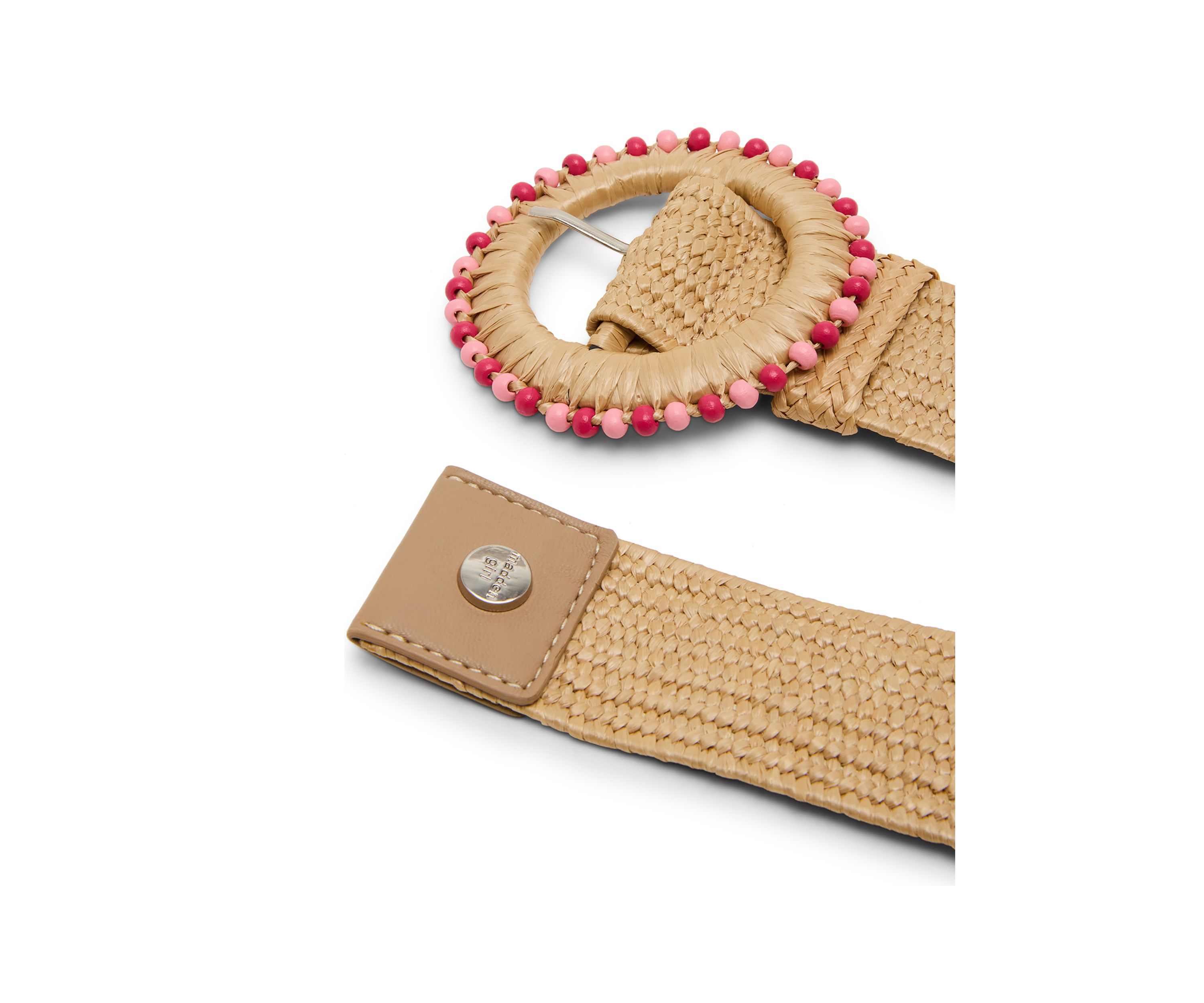 Straw Stretch Belt with Beaded Circle Buckle