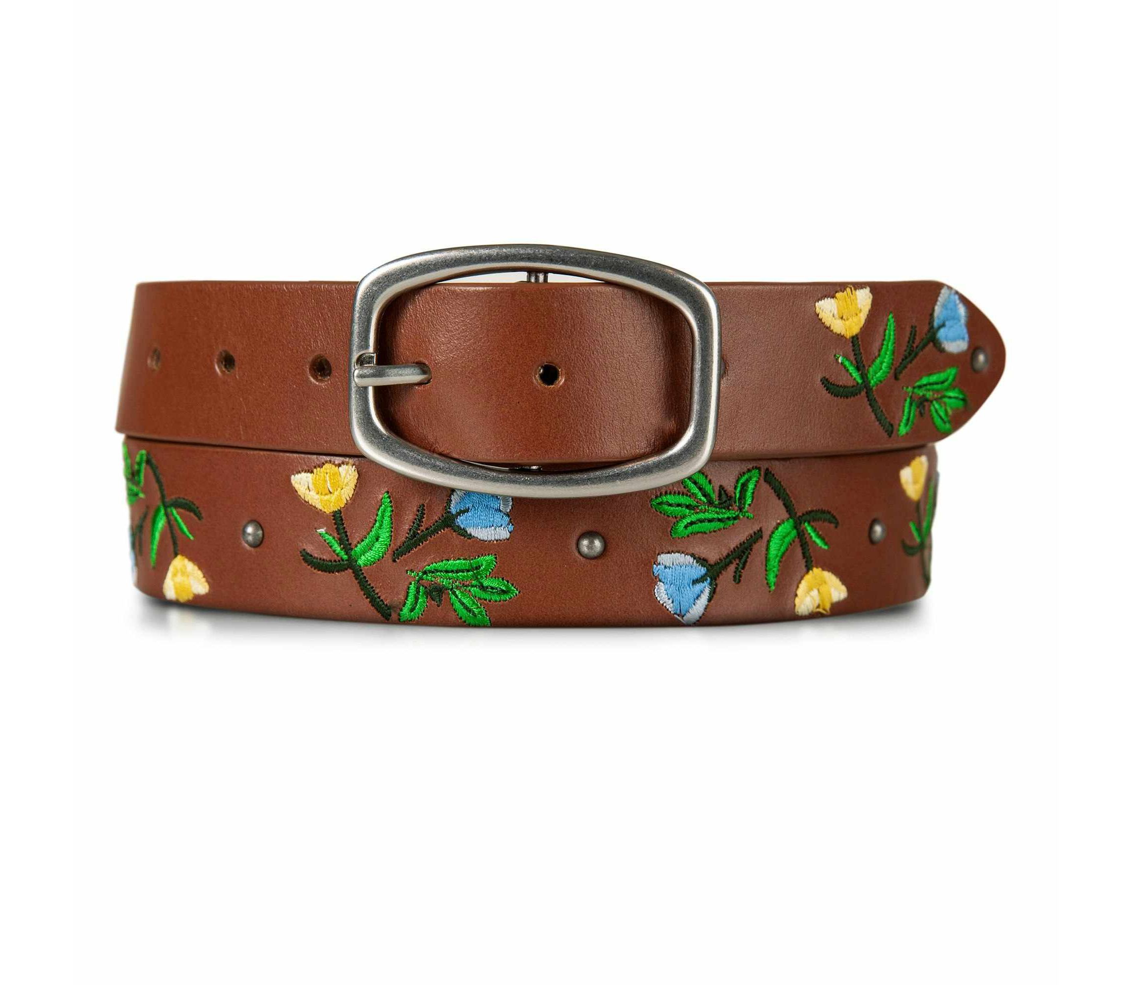 Embroidered Floral Leather Belt