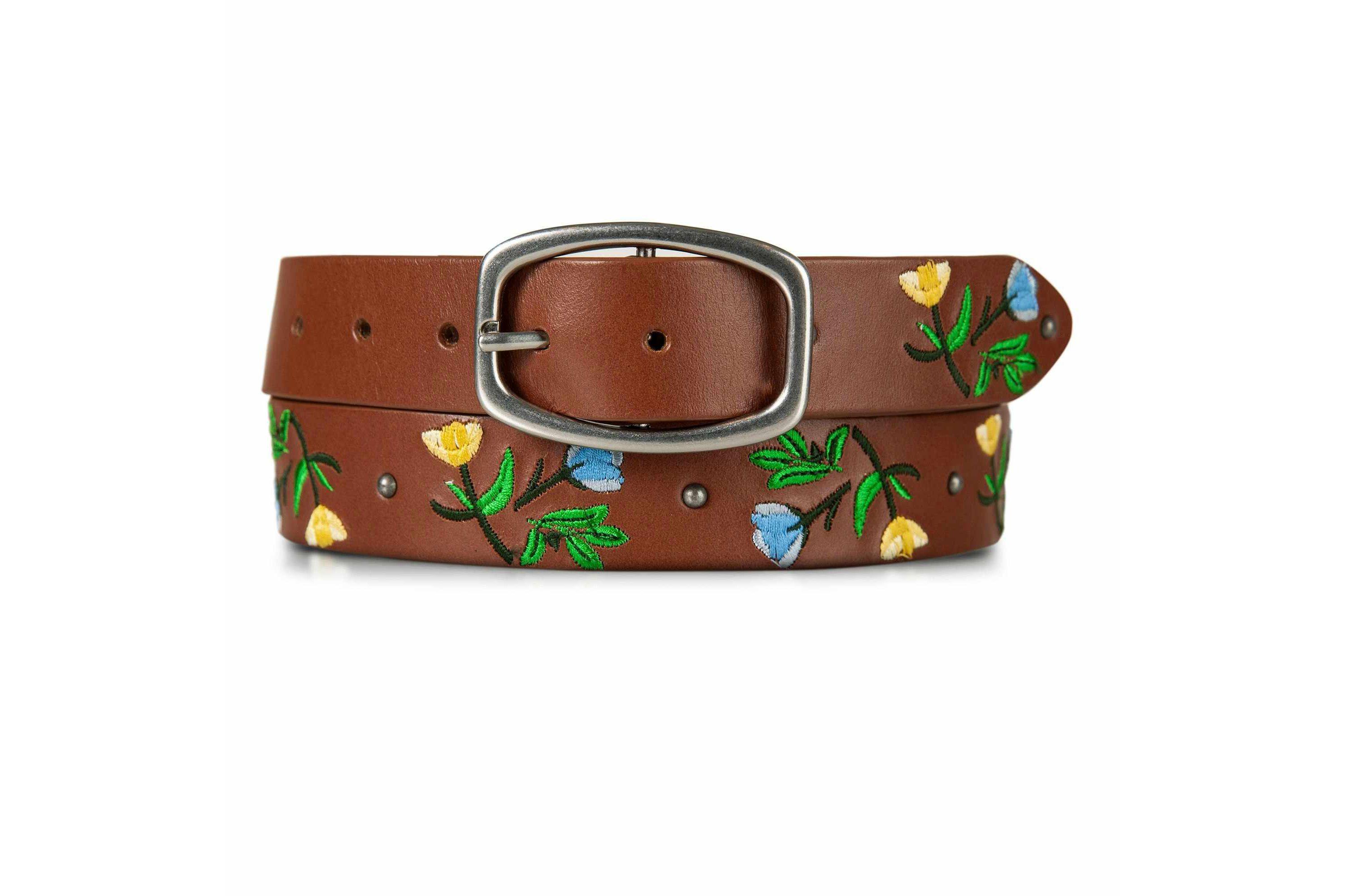 Embroidered Floral Leather Belt