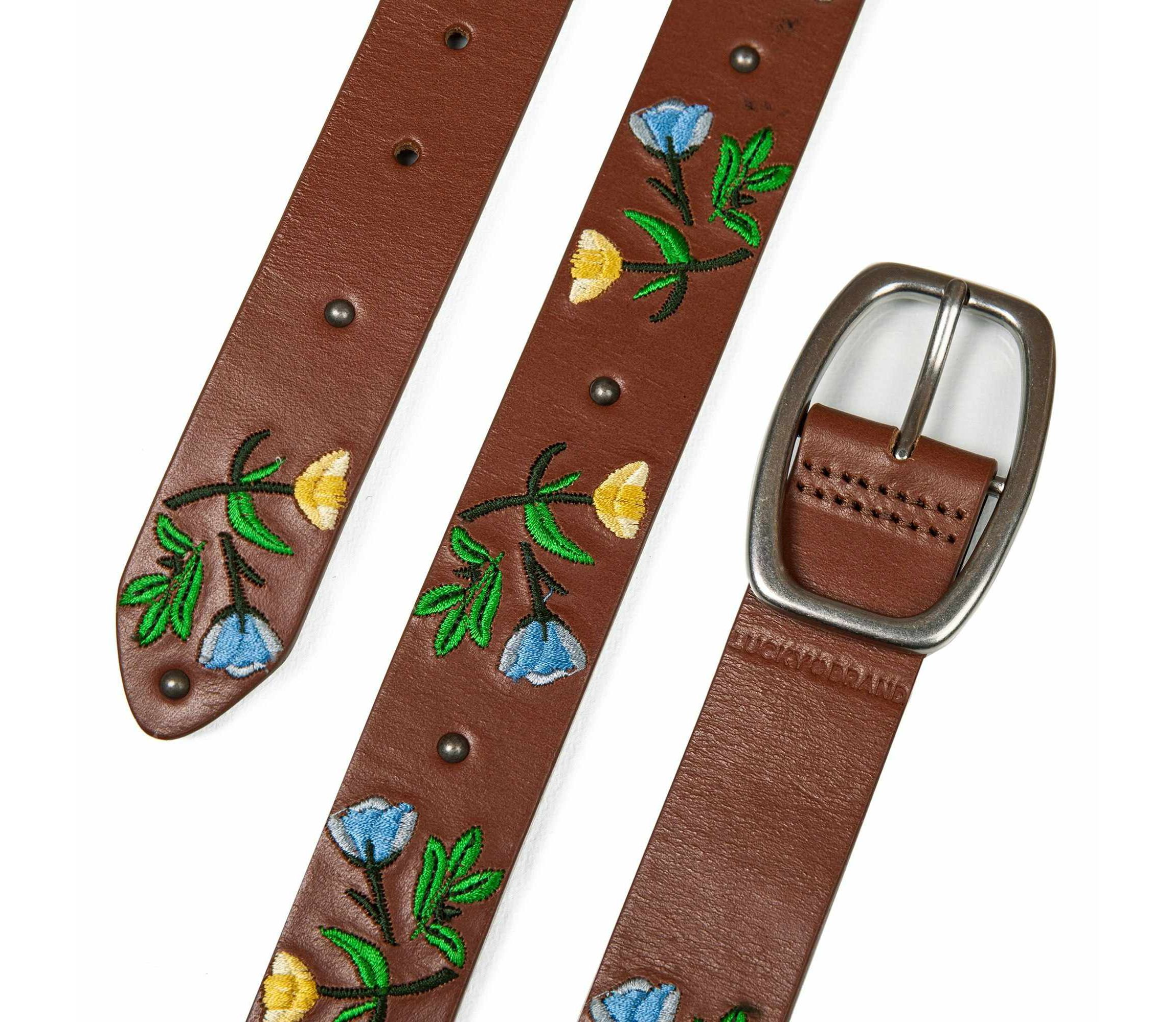 Embroidered Floral Leather Belt