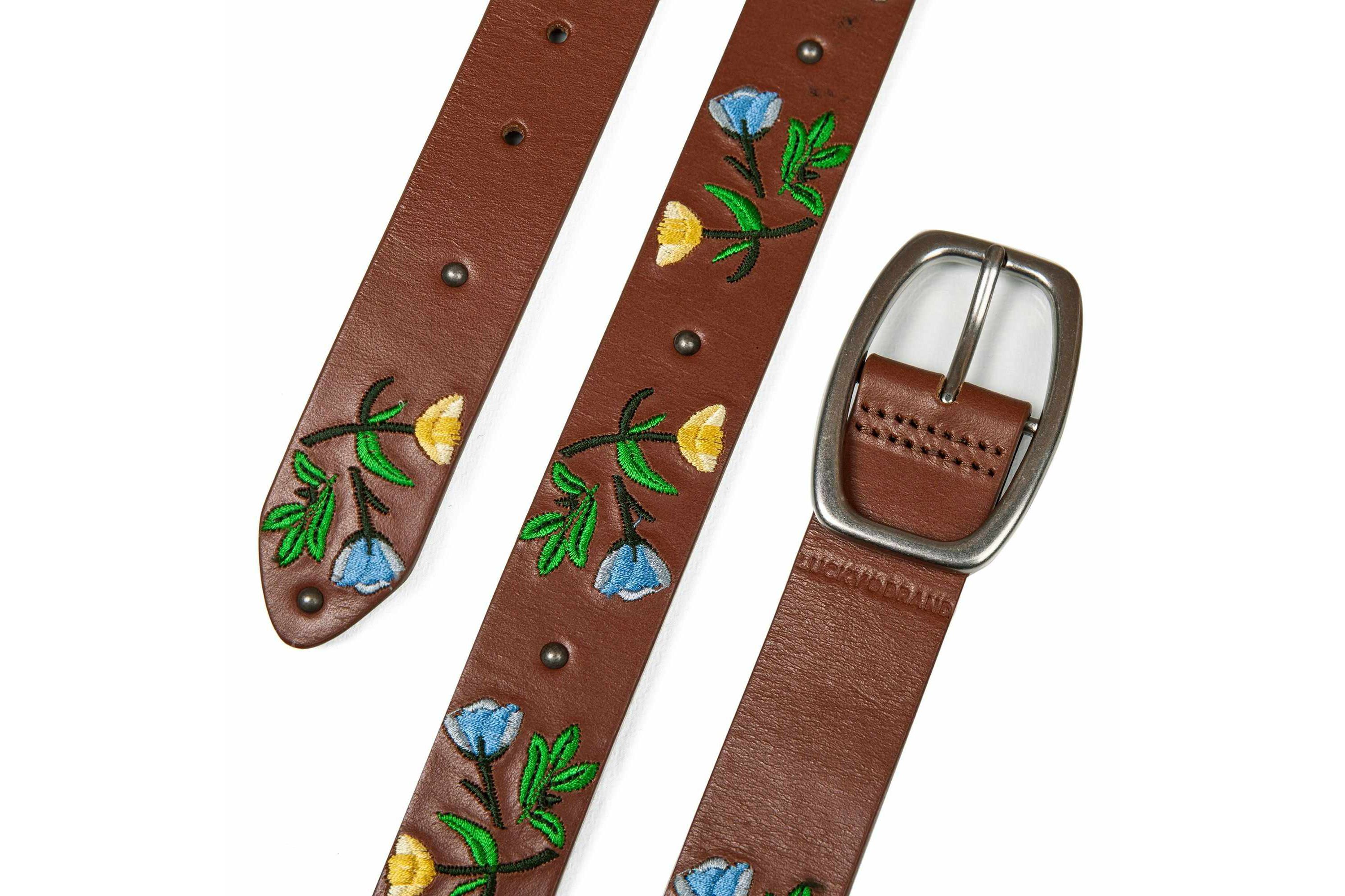 Embroidered Floral Leather Belt