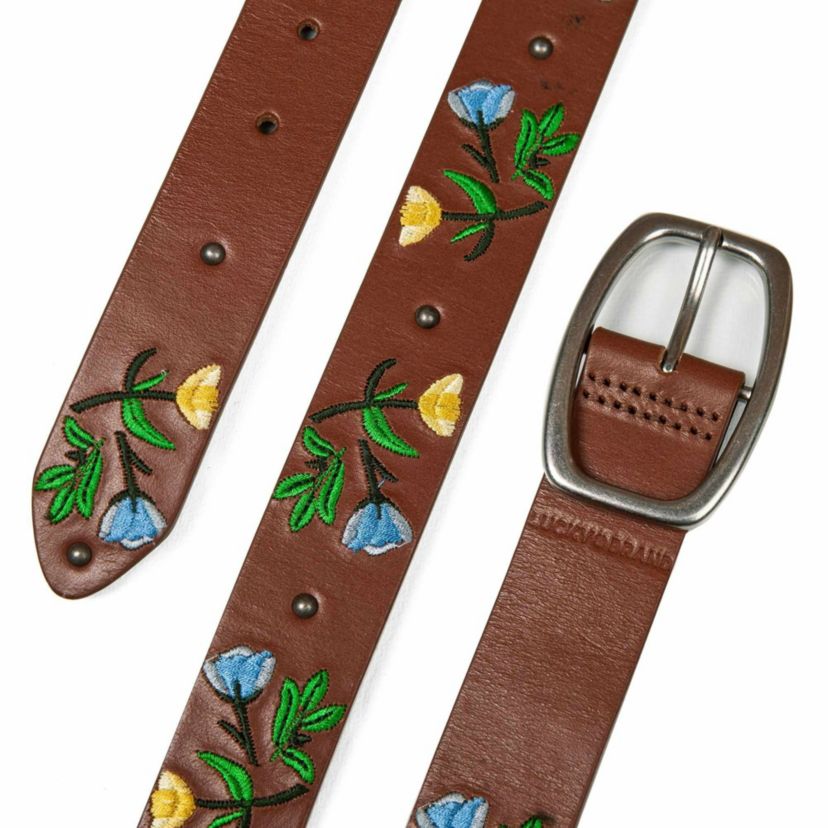 Embroidered Floral Leather Belt