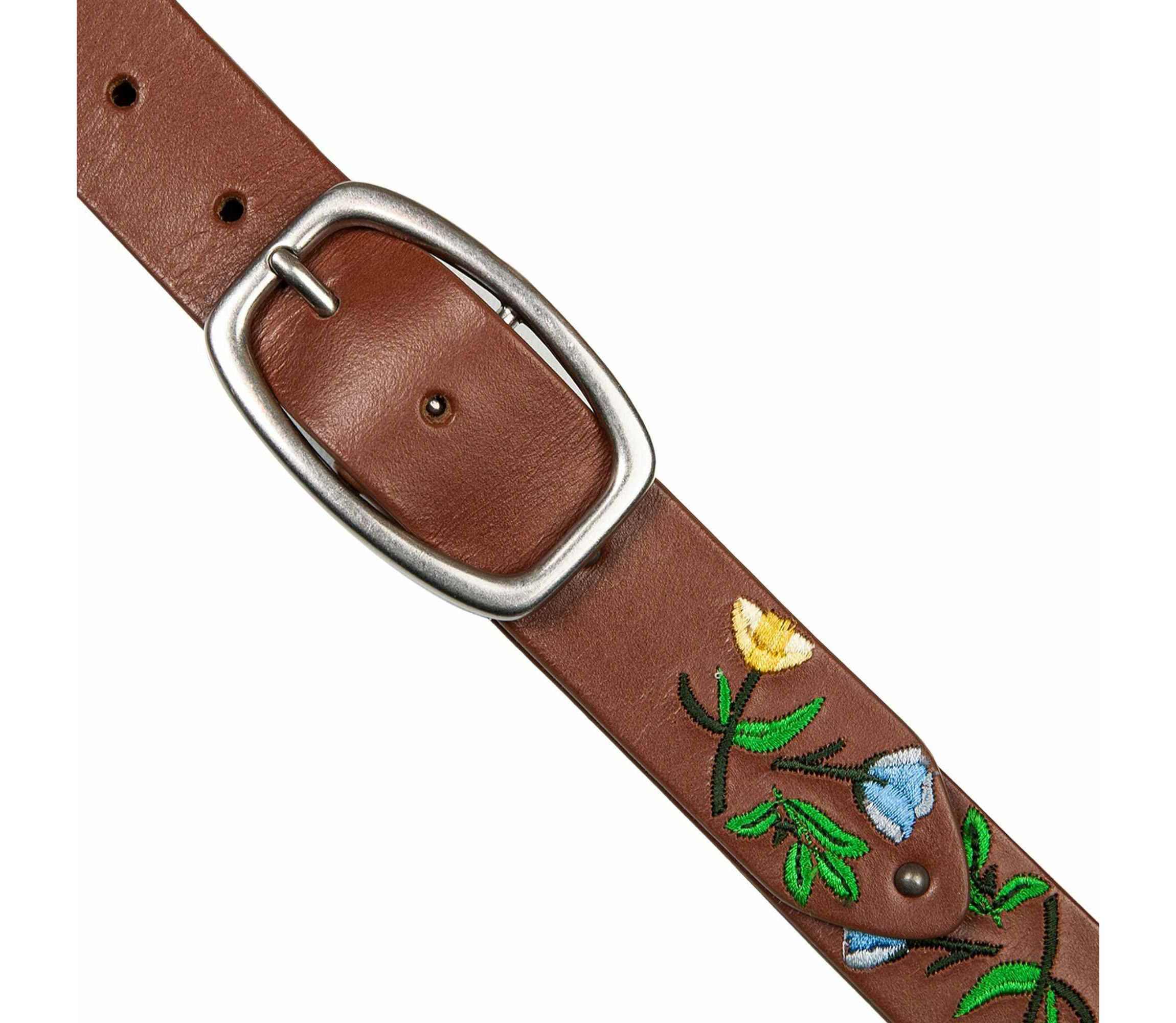 Embroidered Floral Leather Belt
