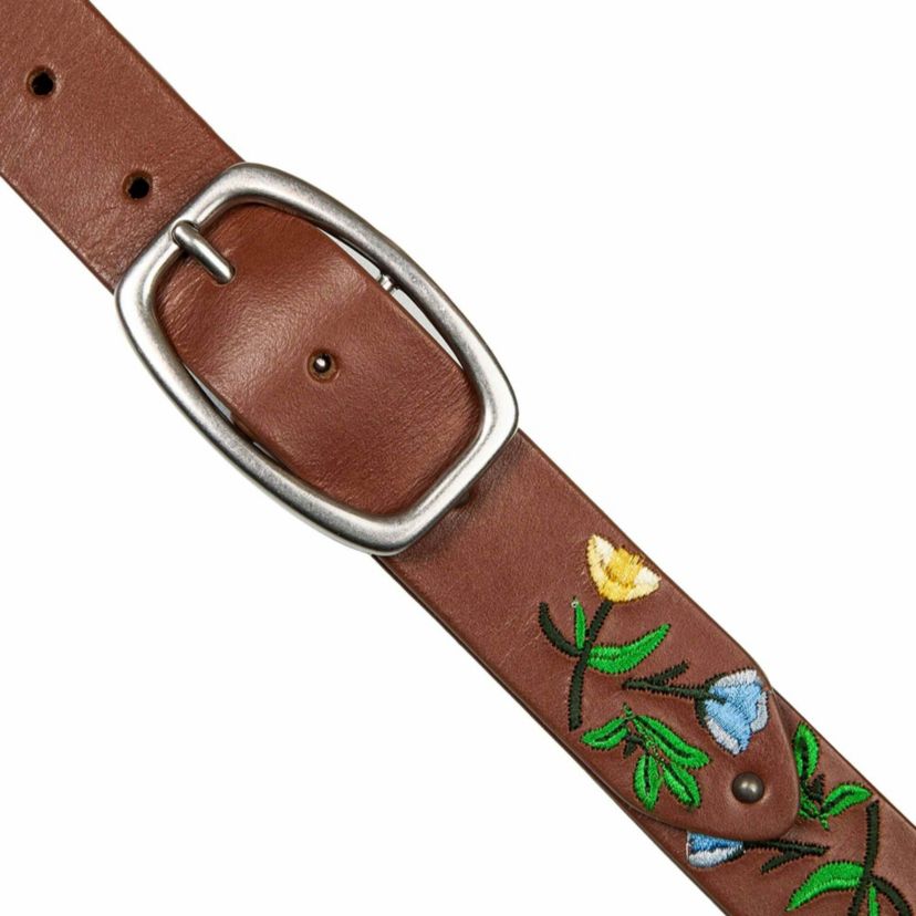 Embroidered Floral Leather Belt