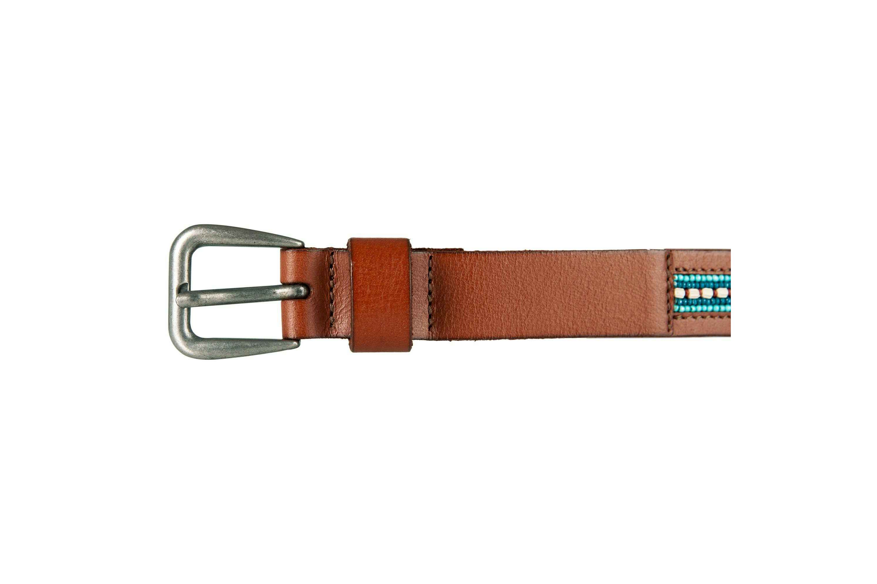 Turquoise Beaded Stripe Leather Belt