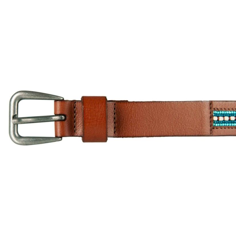 Turquoise Beaded Stripe Leather Belt
