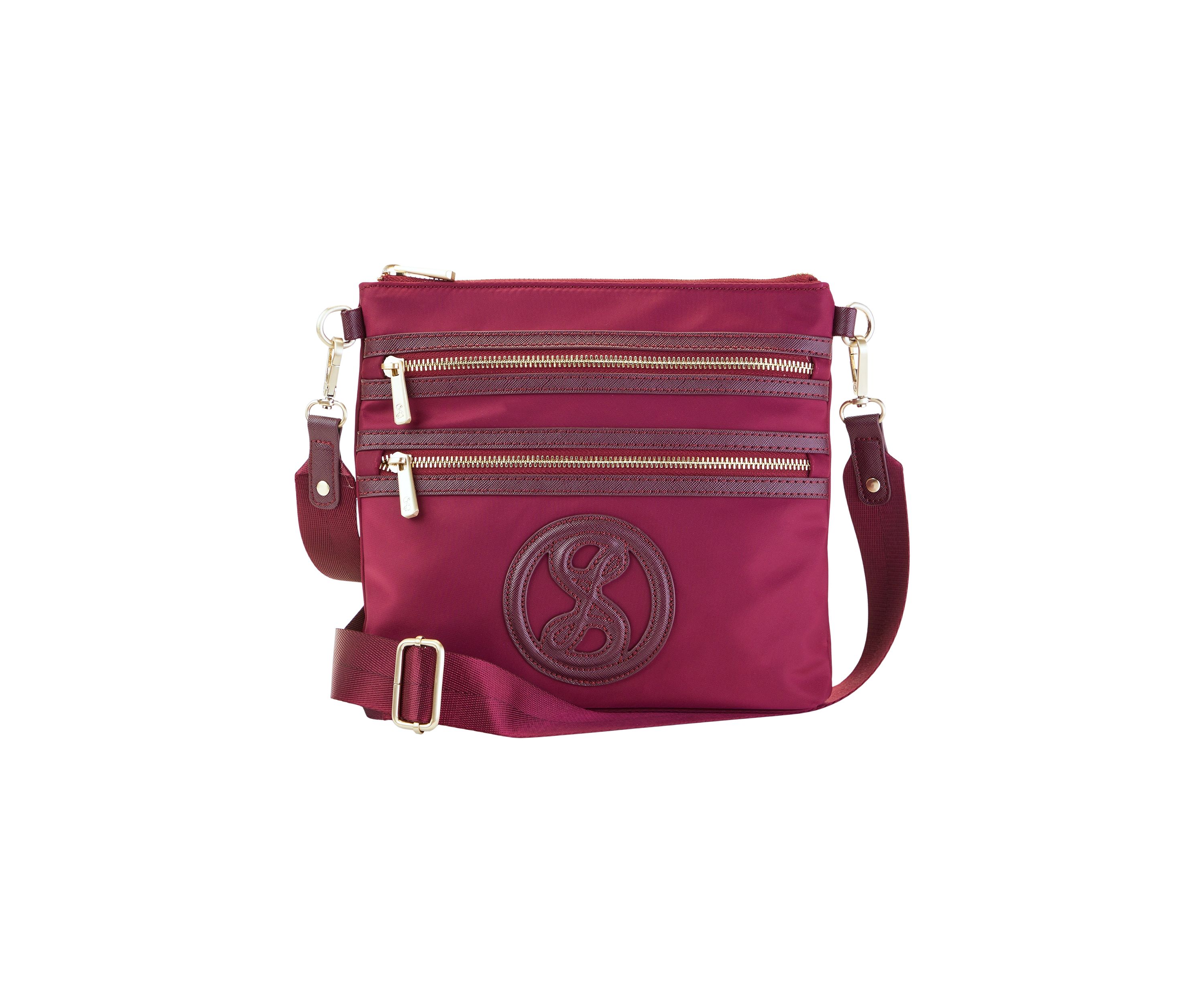 Saffiano Leather Trim Double Zip Crossbody