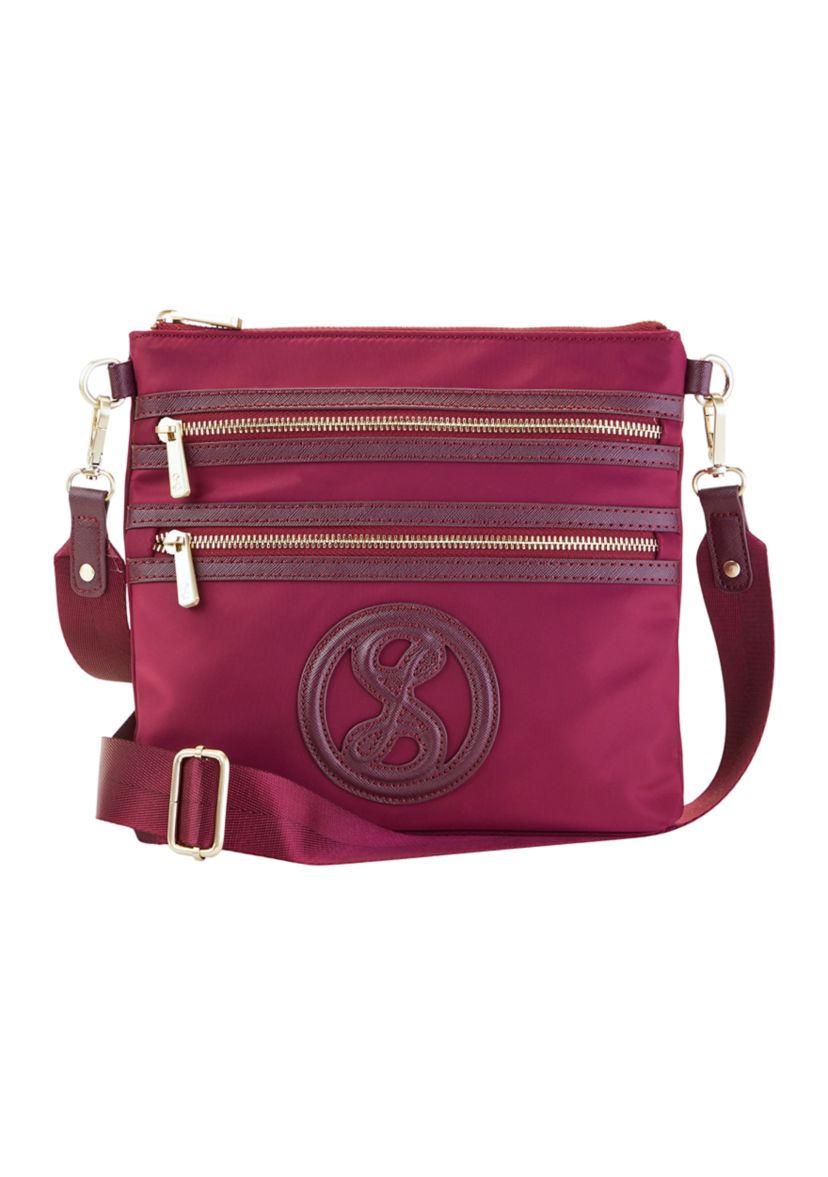 Saffiano Leather Trim Double Zip Crossbody