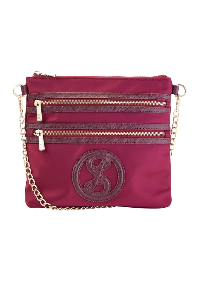 Saffiano Leather Trim Double Zip Crossbody