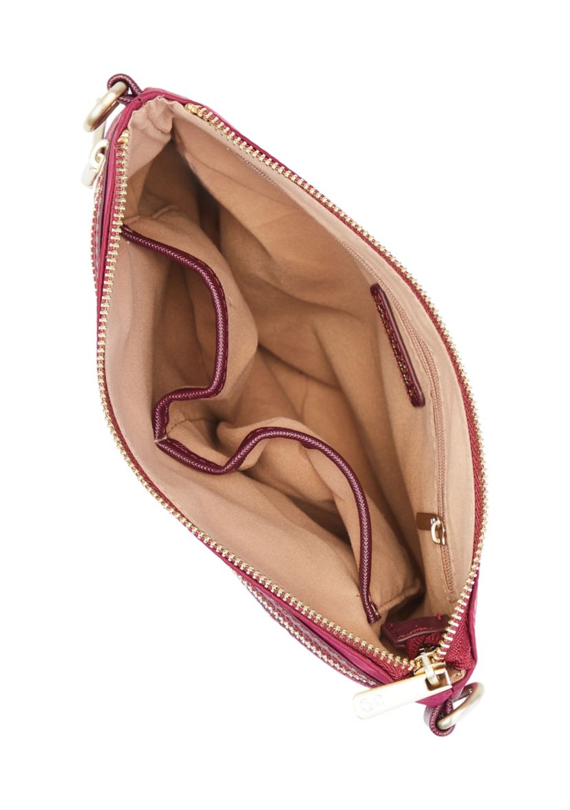 Saffiano Leather Trim Double Zip Crossbody