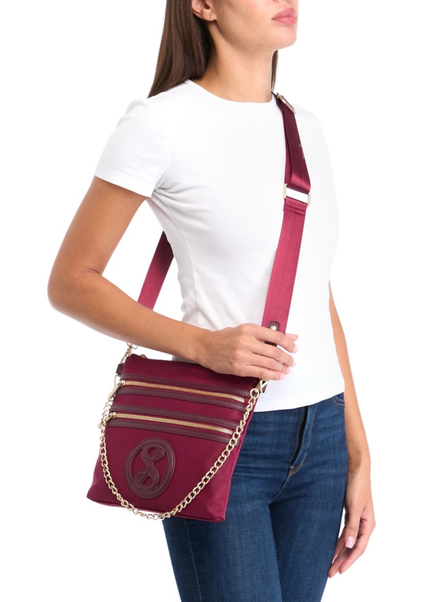 Saffiano Leather Trim Double Zip Crossbody