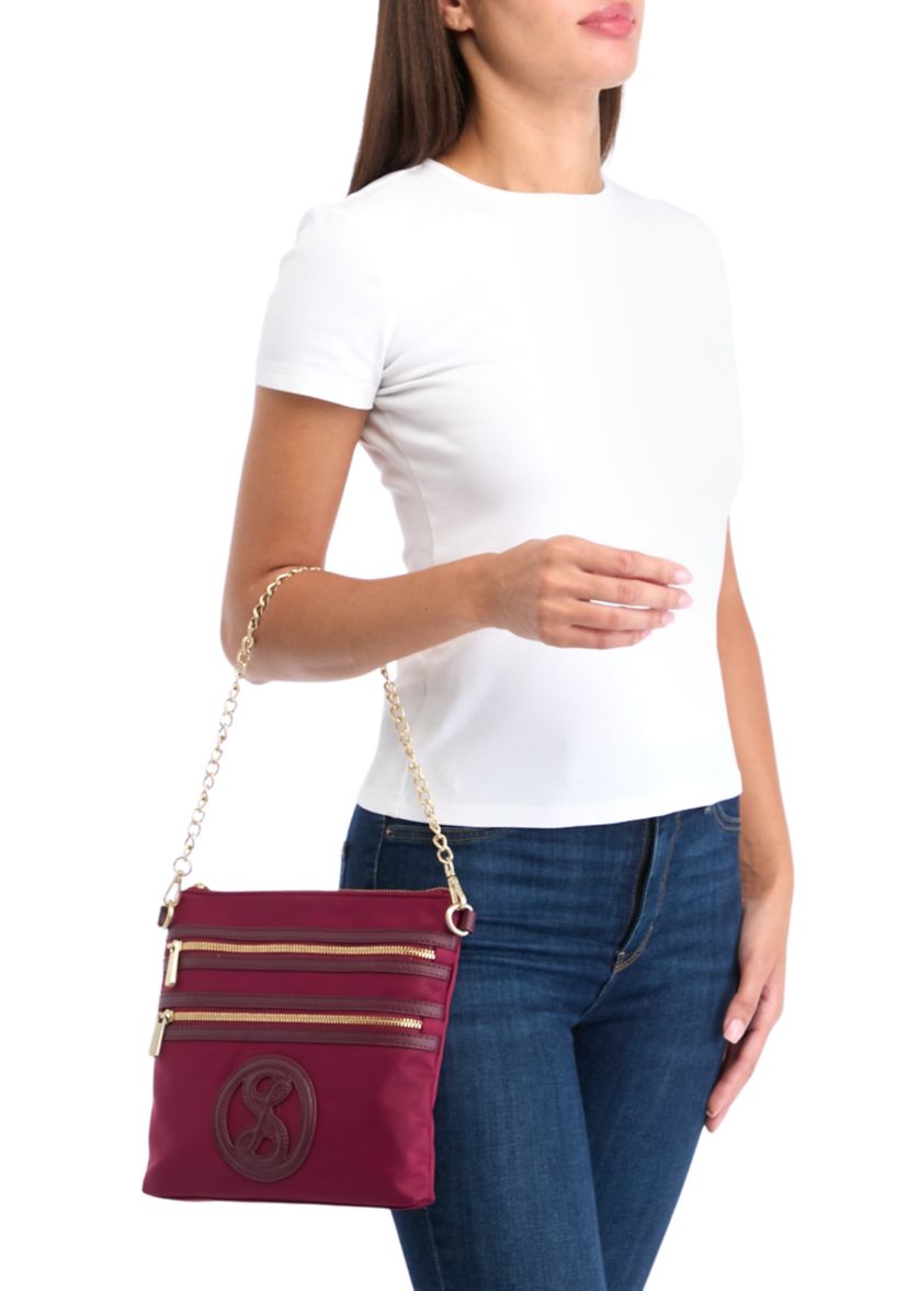 Saffiano Leather Trim Double Zip Crossbody