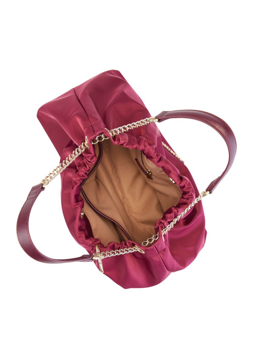 Saffiano Leather Trim Hobo Tote 