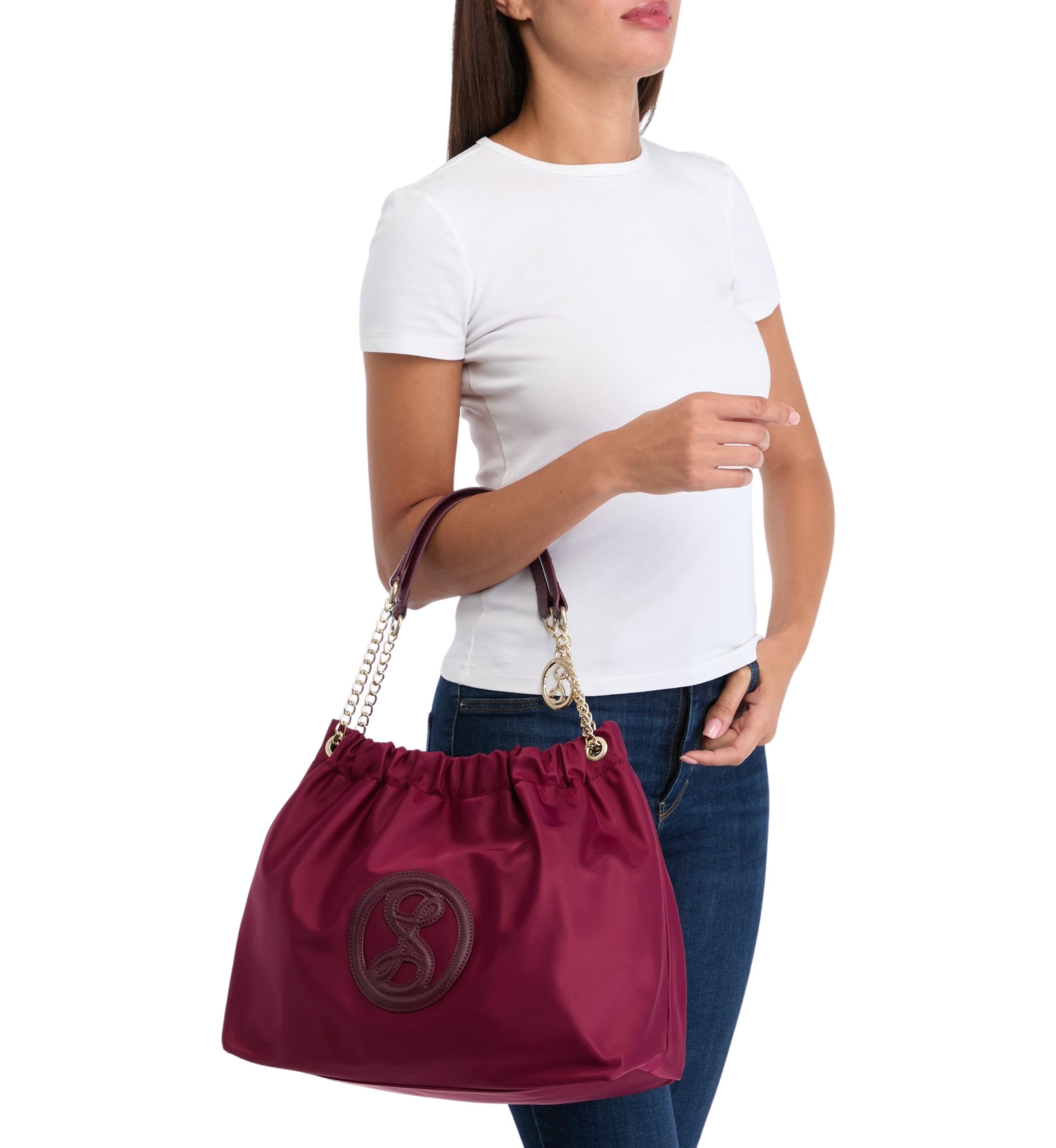 Saffiano Leather Trim Hobo Tote 