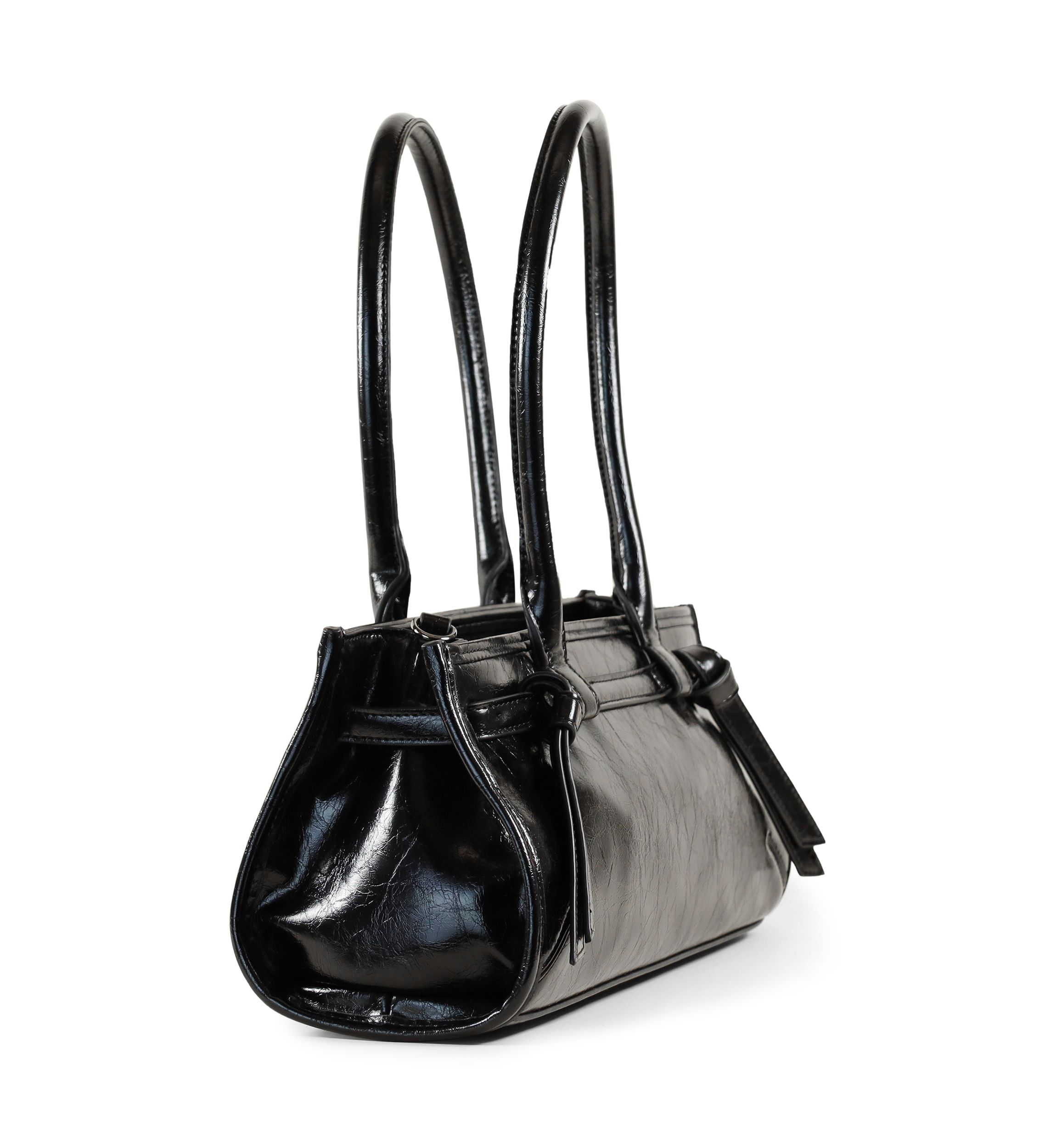 Onyx Belted Crackle Shoulder Bag