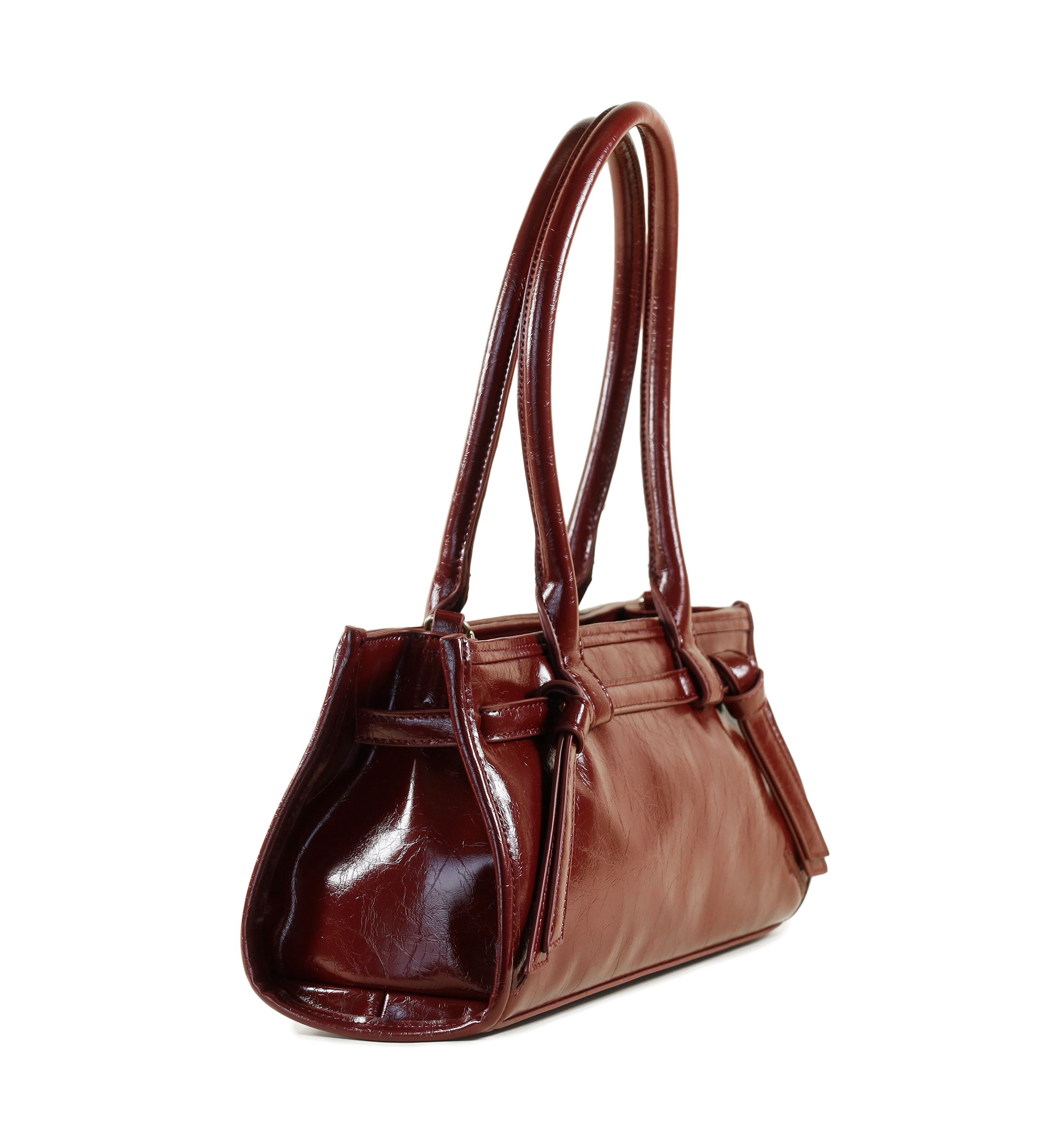 Onyx Belted Crackle Shoulder Bag 