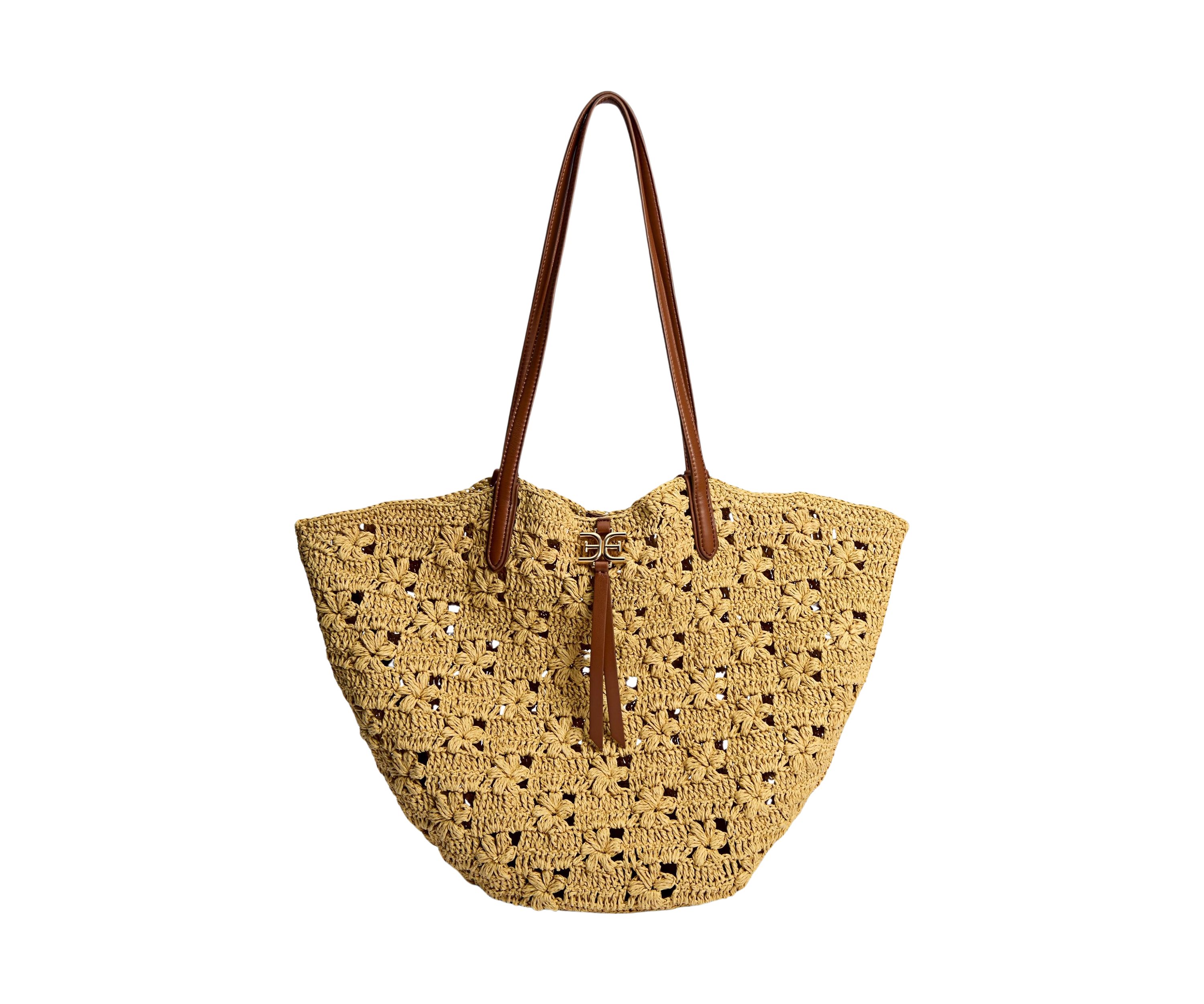 Layla Floral Raffia Fan Tote