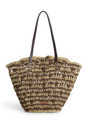 Sam Edelman Layla Natural Raffia Tote Bag, Dark Brown