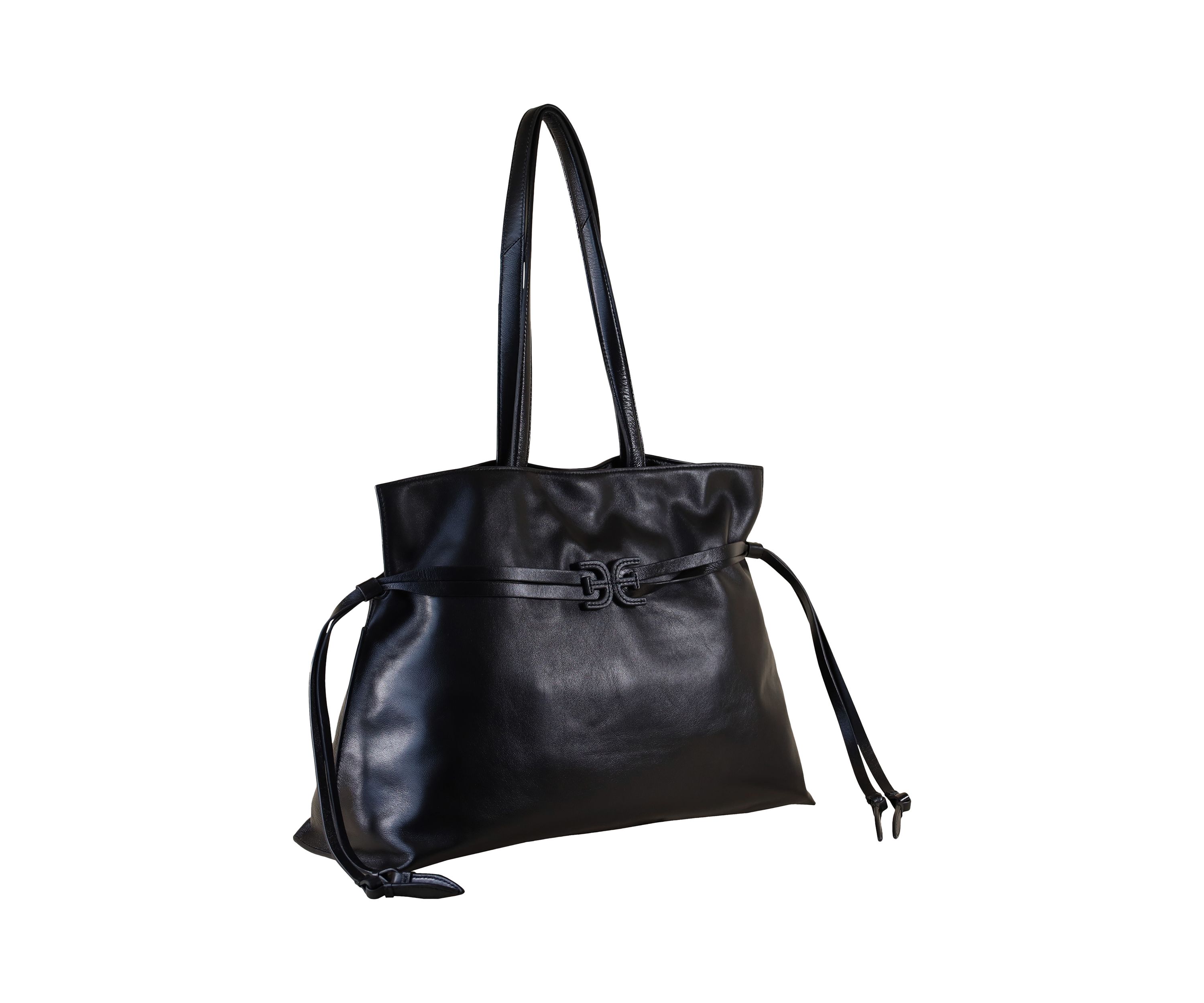 Poppy Large Drawsting Smooth Leather Tote Bag