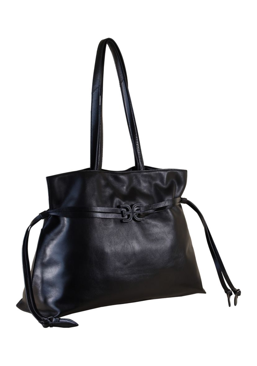 Poppy Large Drawsting Smooth Leather Tote Bag