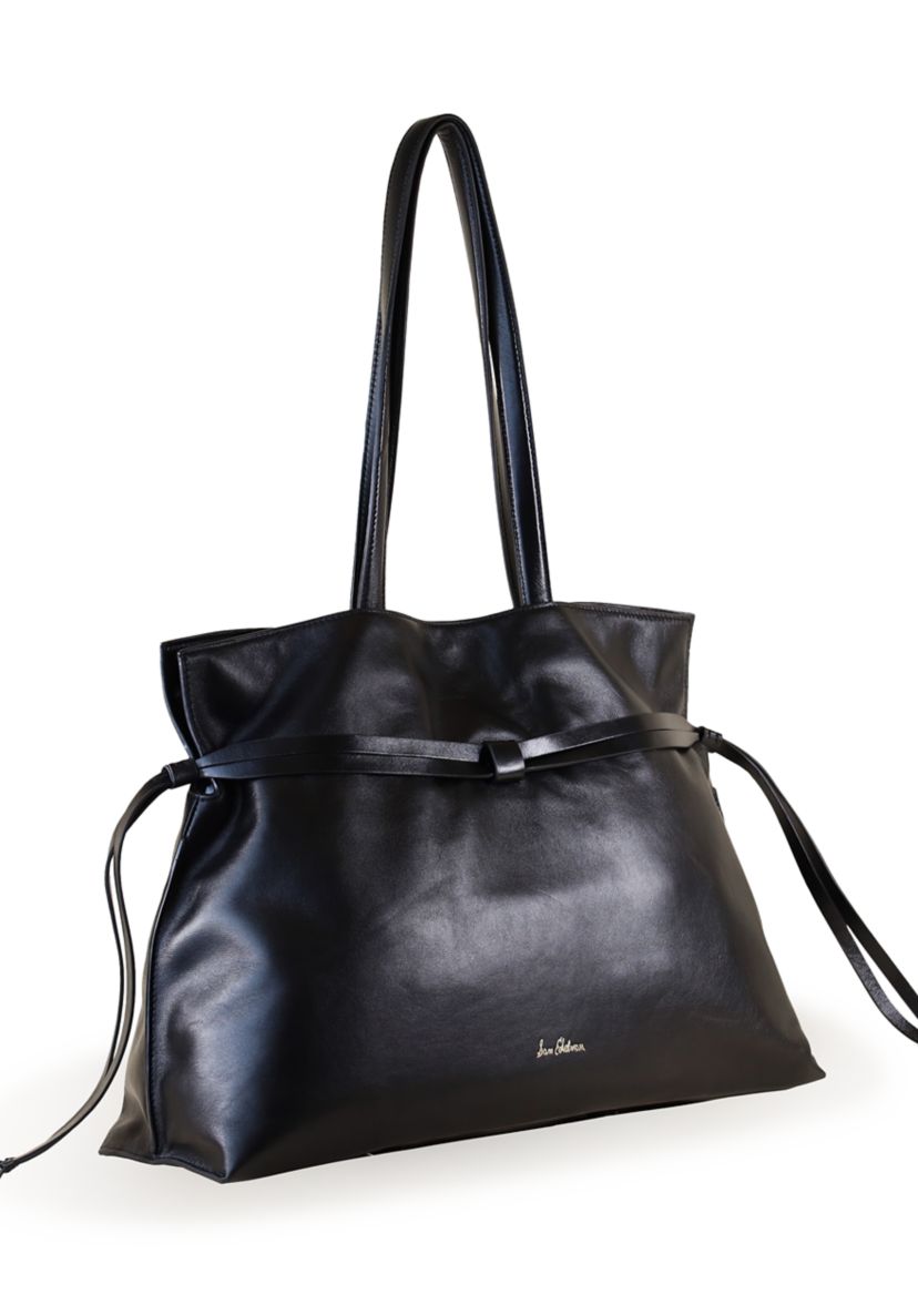 Poppy Large Drawsting Smooth Leather Tote Bag