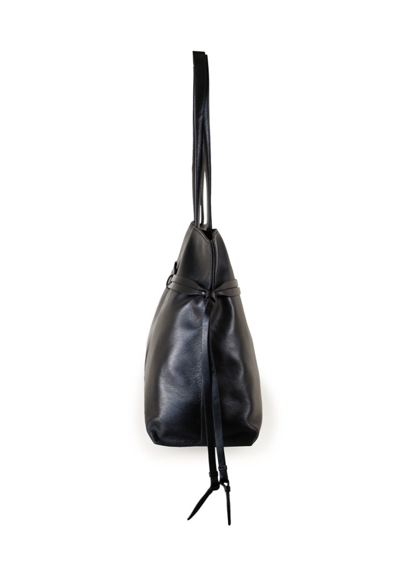 Poppy Large Drawsting Smooth Leather Tote Bag