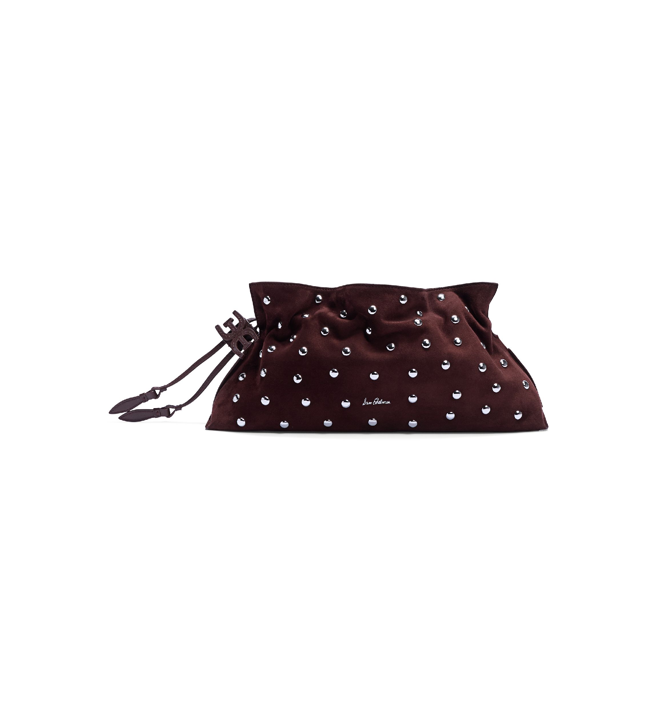 Poppy Oversized Drawstring Clutch - Studded Suede