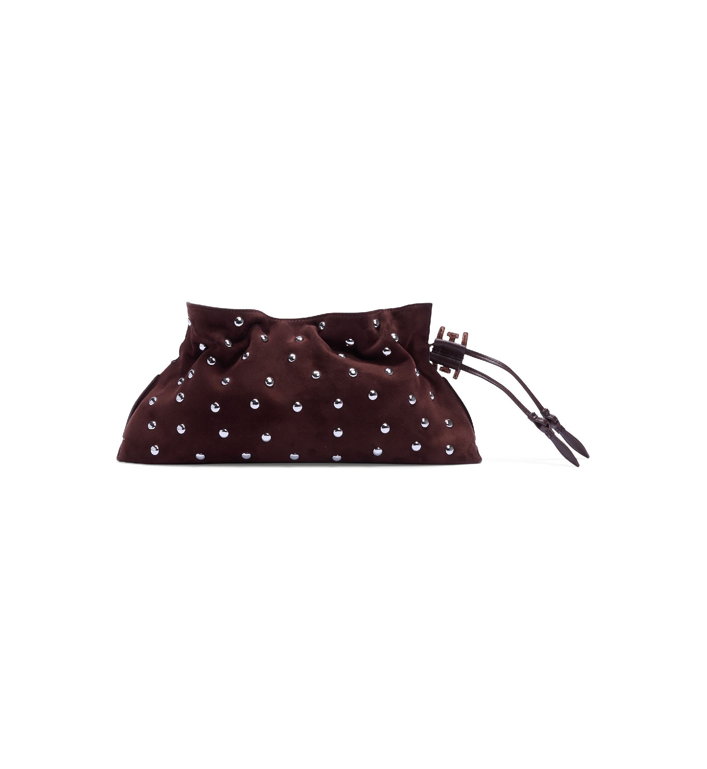 Poppy Oversized Drawstring Clutch - Studded Suede
