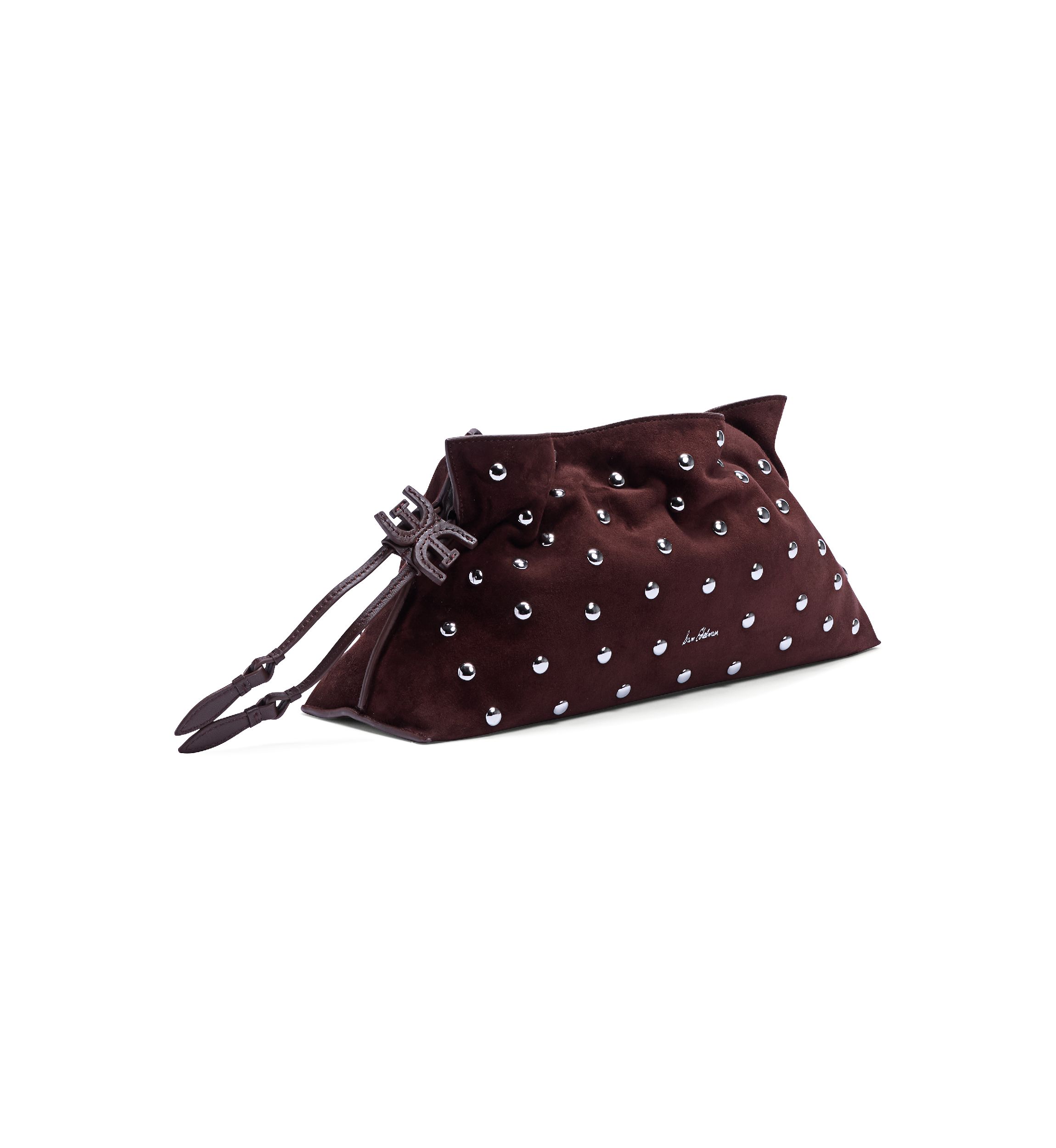 Poppy Oversized Drawstring Clutch - Studded Suede