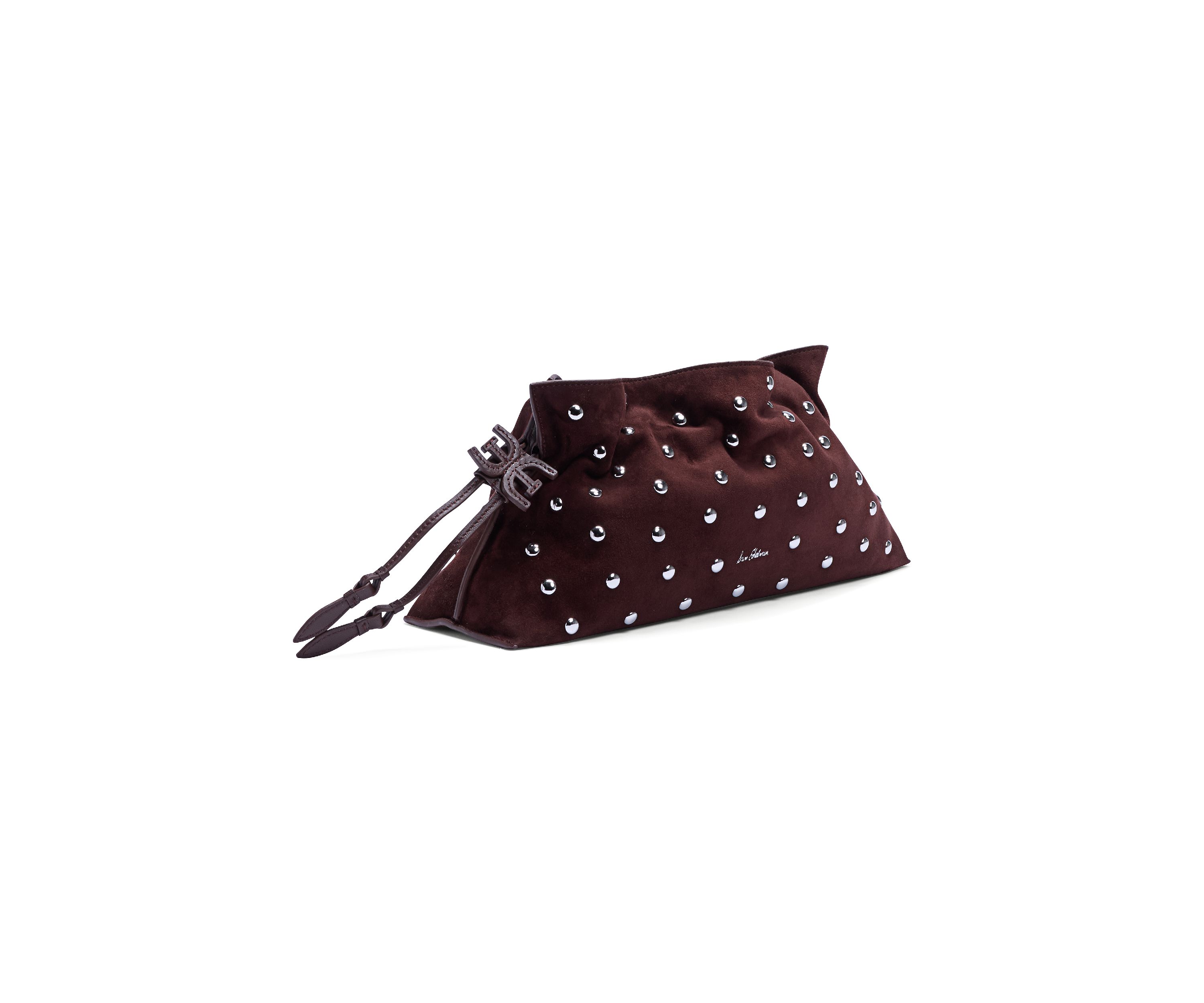 Poppy Oversized Drawstring Clutch - Studded Suede