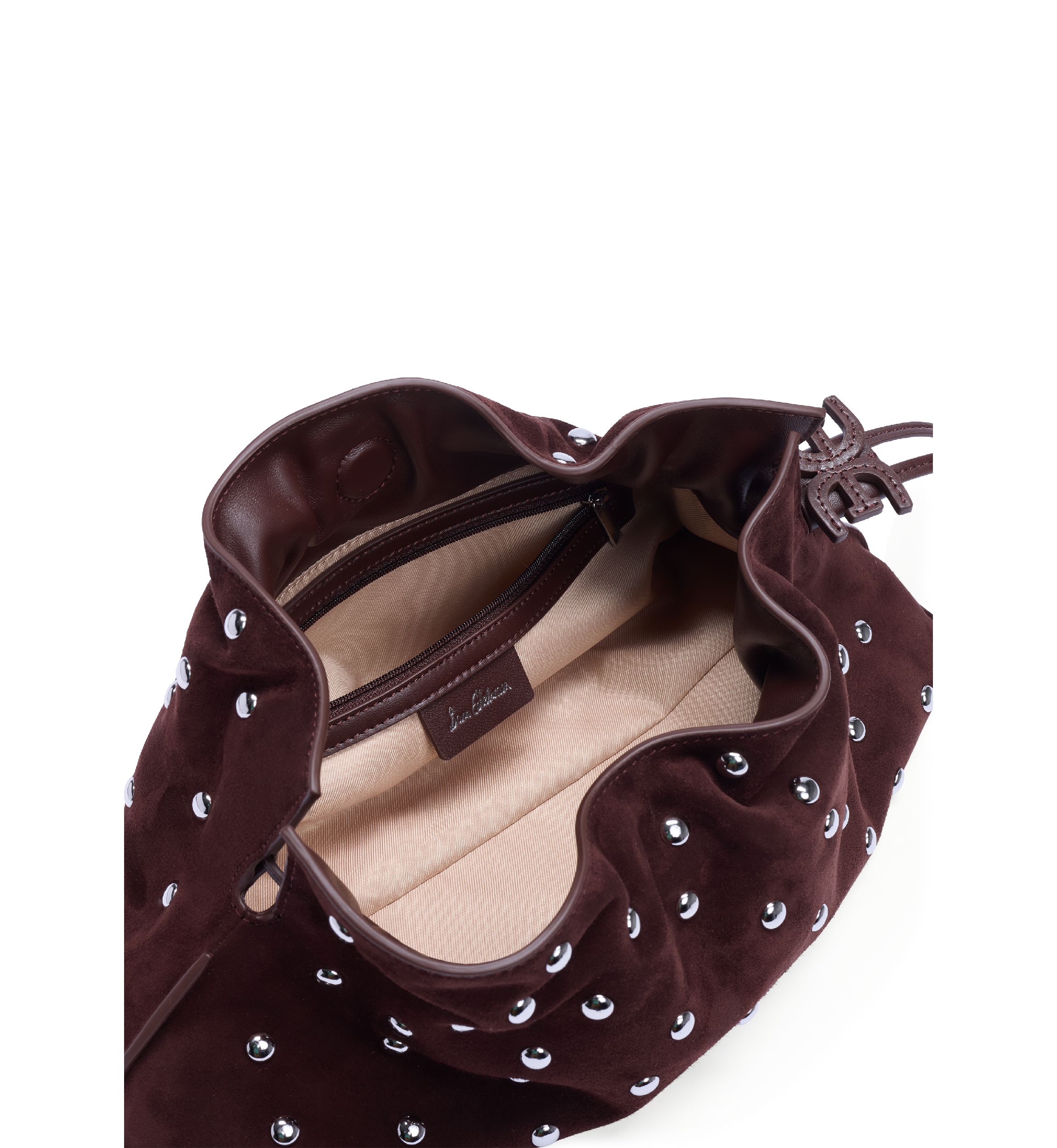 Poppy Oversized Drawstring Clutch - Studded Suede