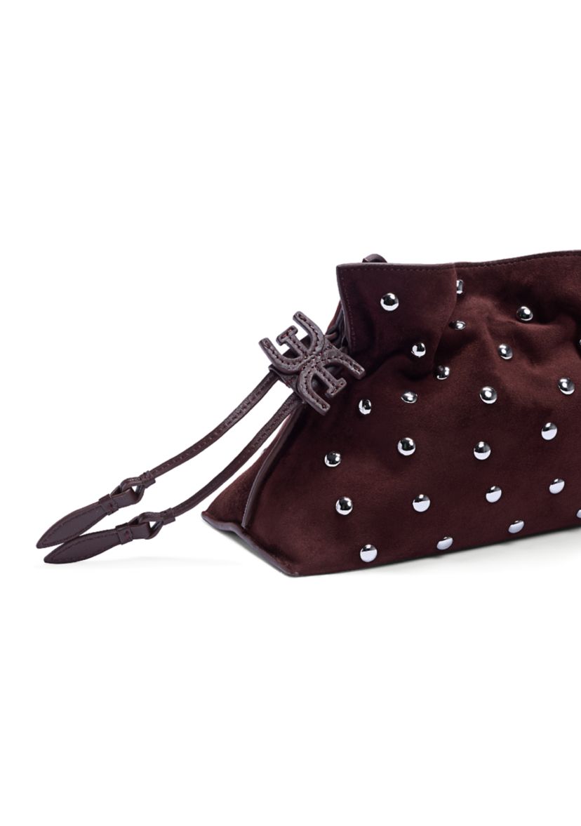 Poppy Oversized Drawstring Clutch - Studded Suede