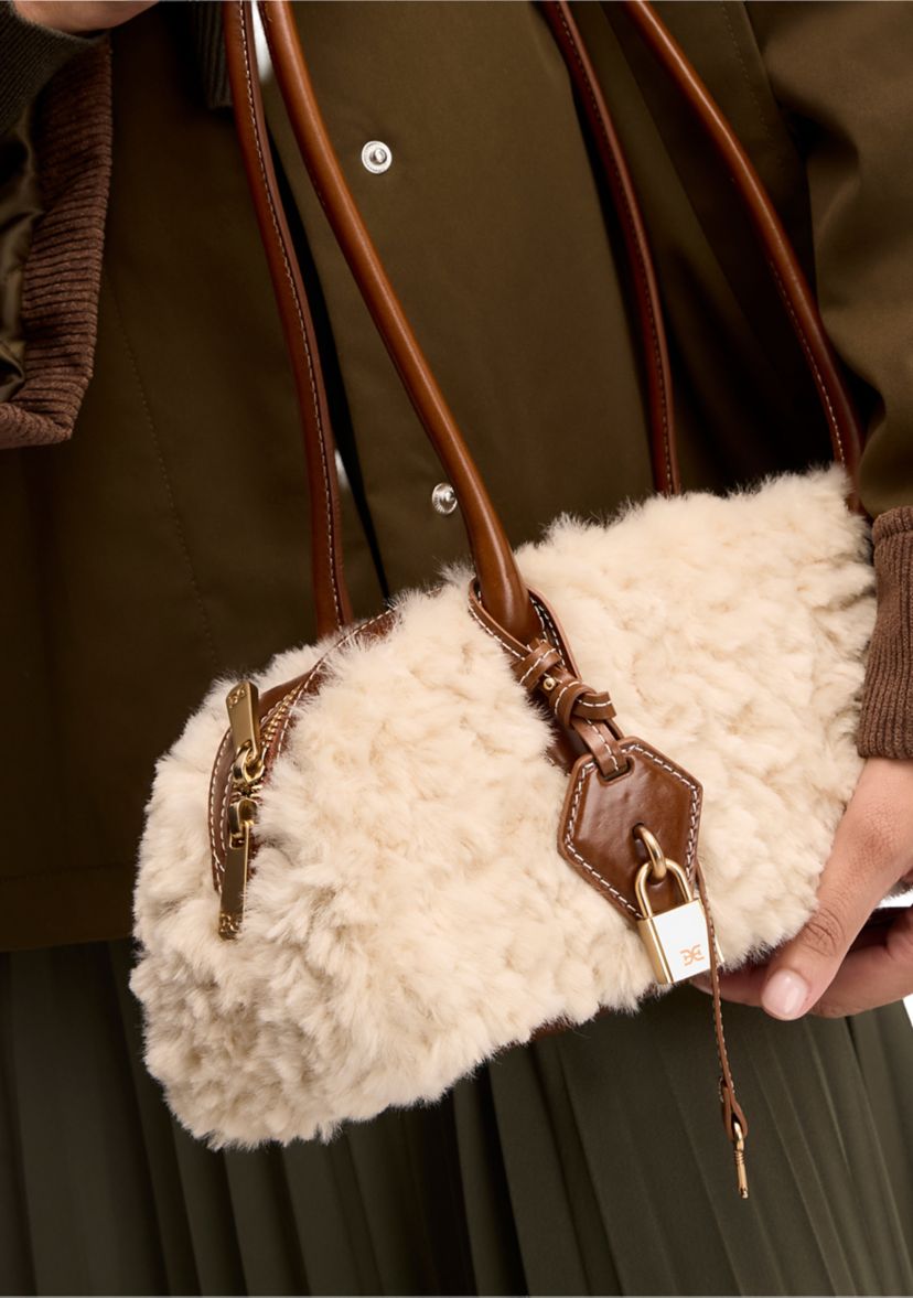  Nori Medium Bowler Suede Shearling Satchel