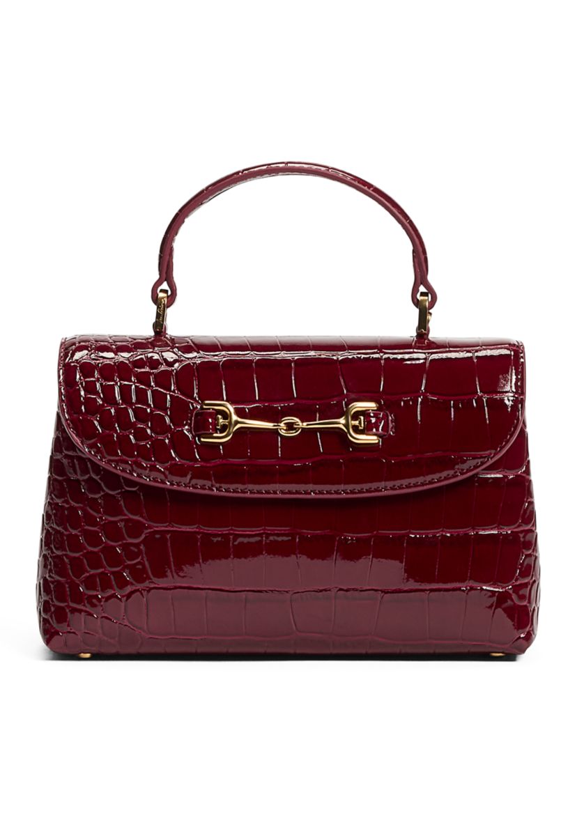 Loraine Bordeaux Crocodile Top Handle Crossbody Bag