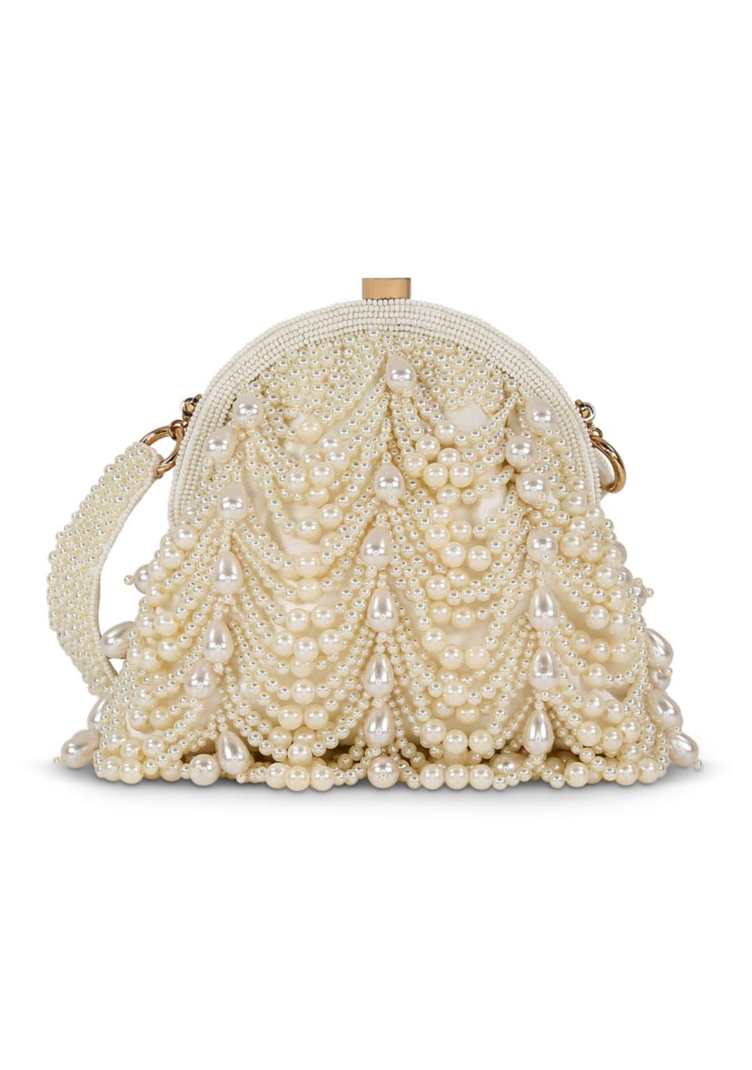 Drapped Pearl Pouch Clutch