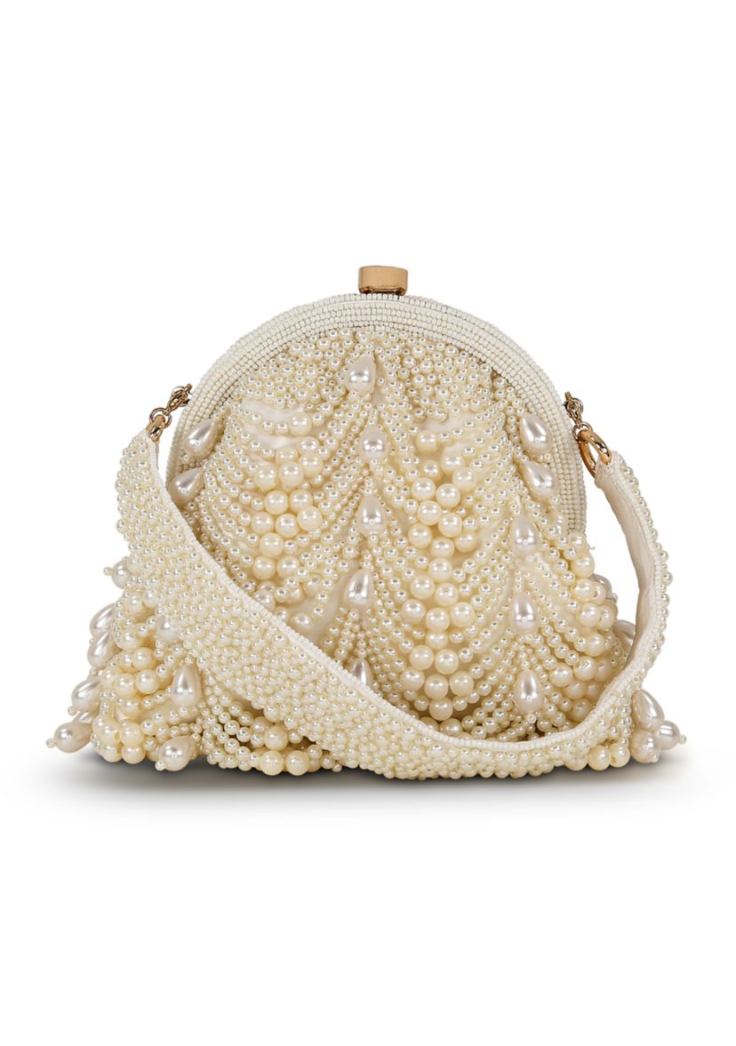 Drapped Pearl Pouch Clutch