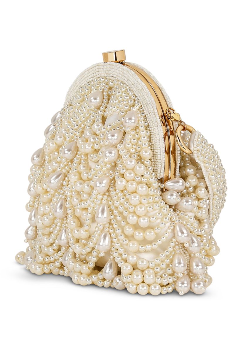 Drapped Pearl Pouch Clutch