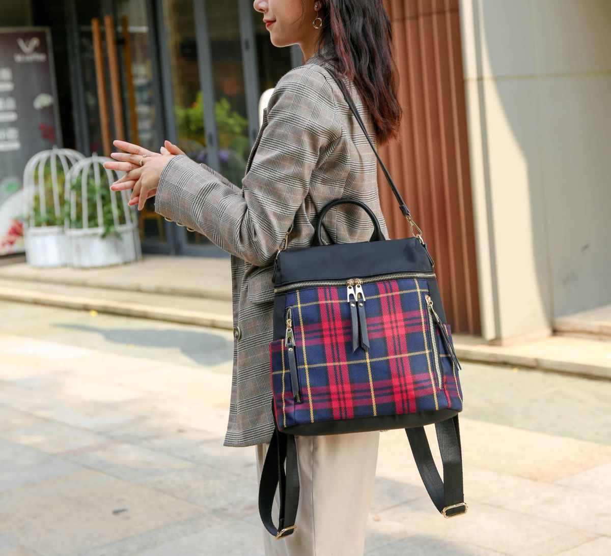 Nish Plaid Backpack