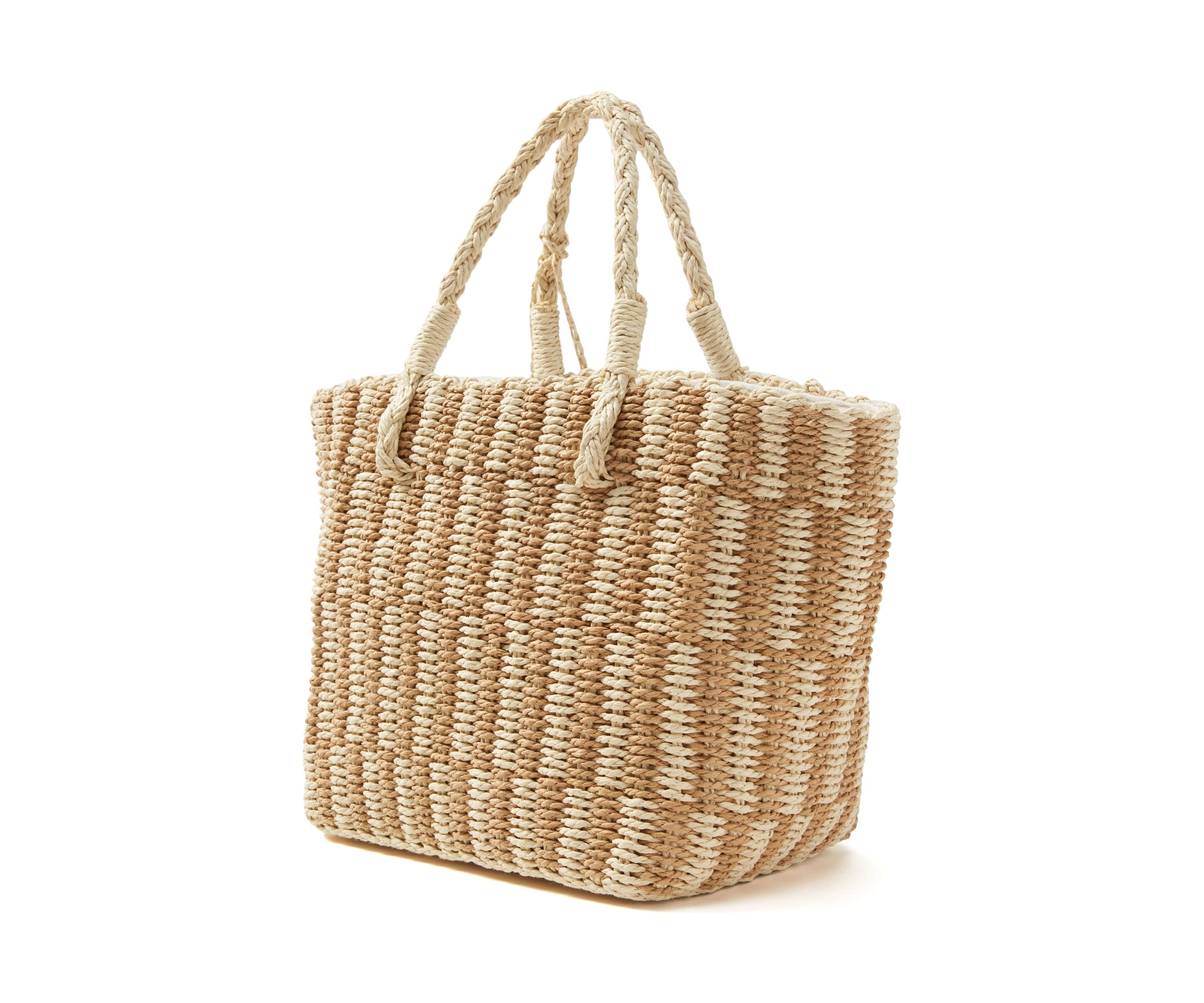 Patterned Medium Straw Tote